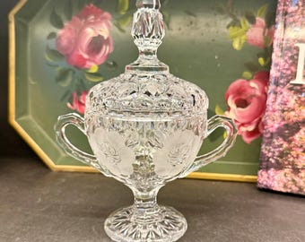 Antique American Brilliant Cut Glass Sugar Bowl with Lid – Floral Crystal Early 1900s