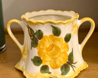 Hand Made Pottery Yellow Rose Vase -  From Tennessee
