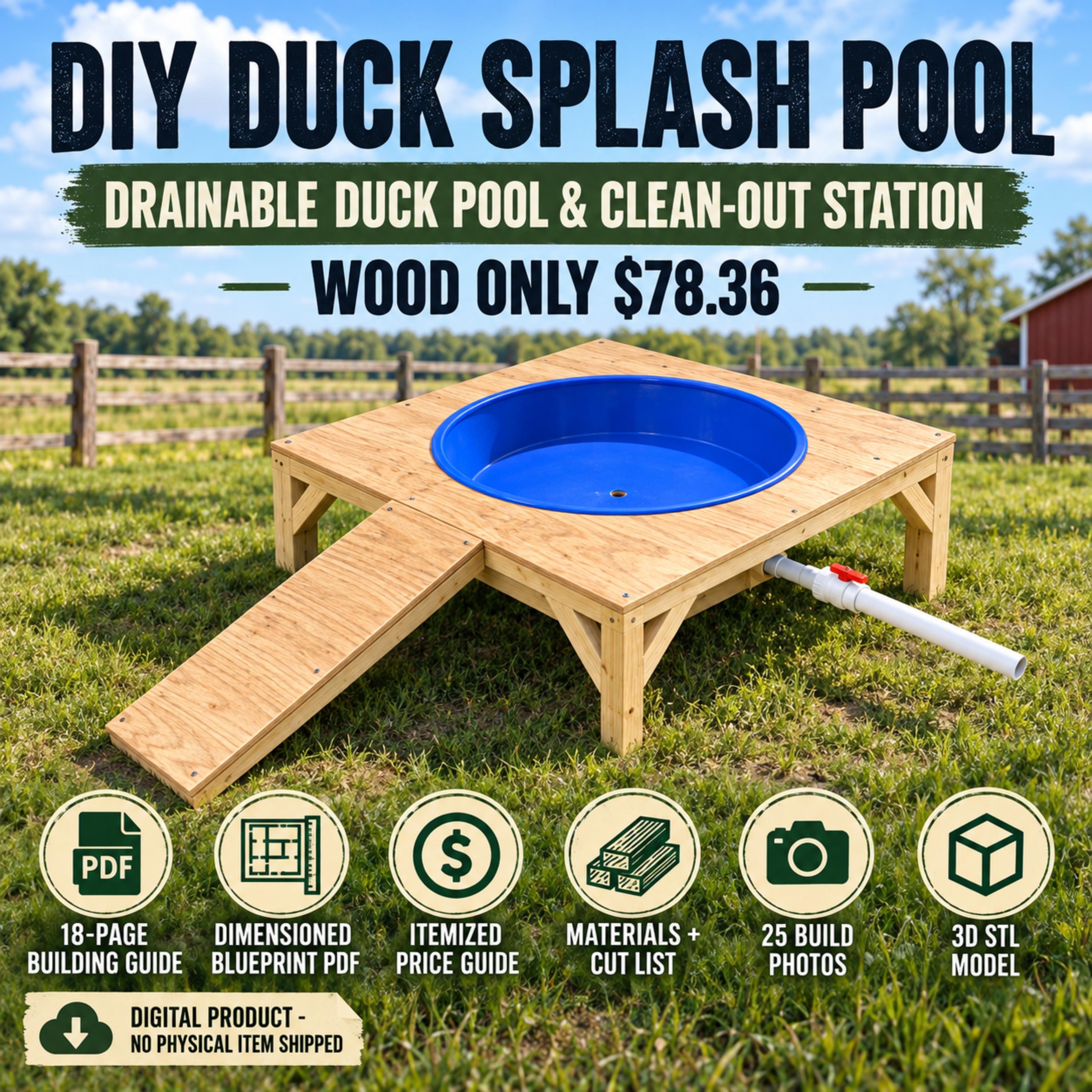 Duck Splash Pool Plans with Drain, Ramp, Blueprints and STL Reference image 3