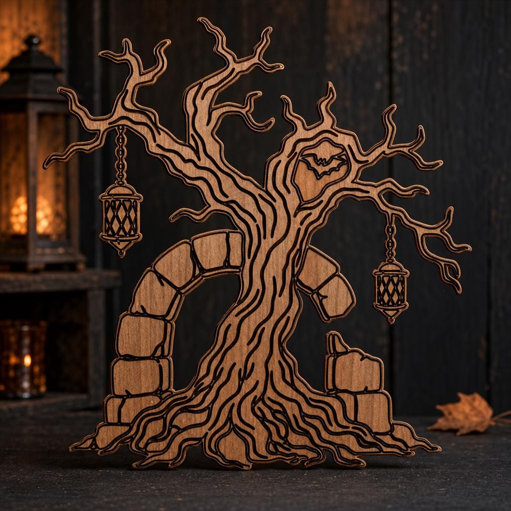 Haunted Cemetery Panel SVG DXF Bundle, 4 CNC Laser Cut Files