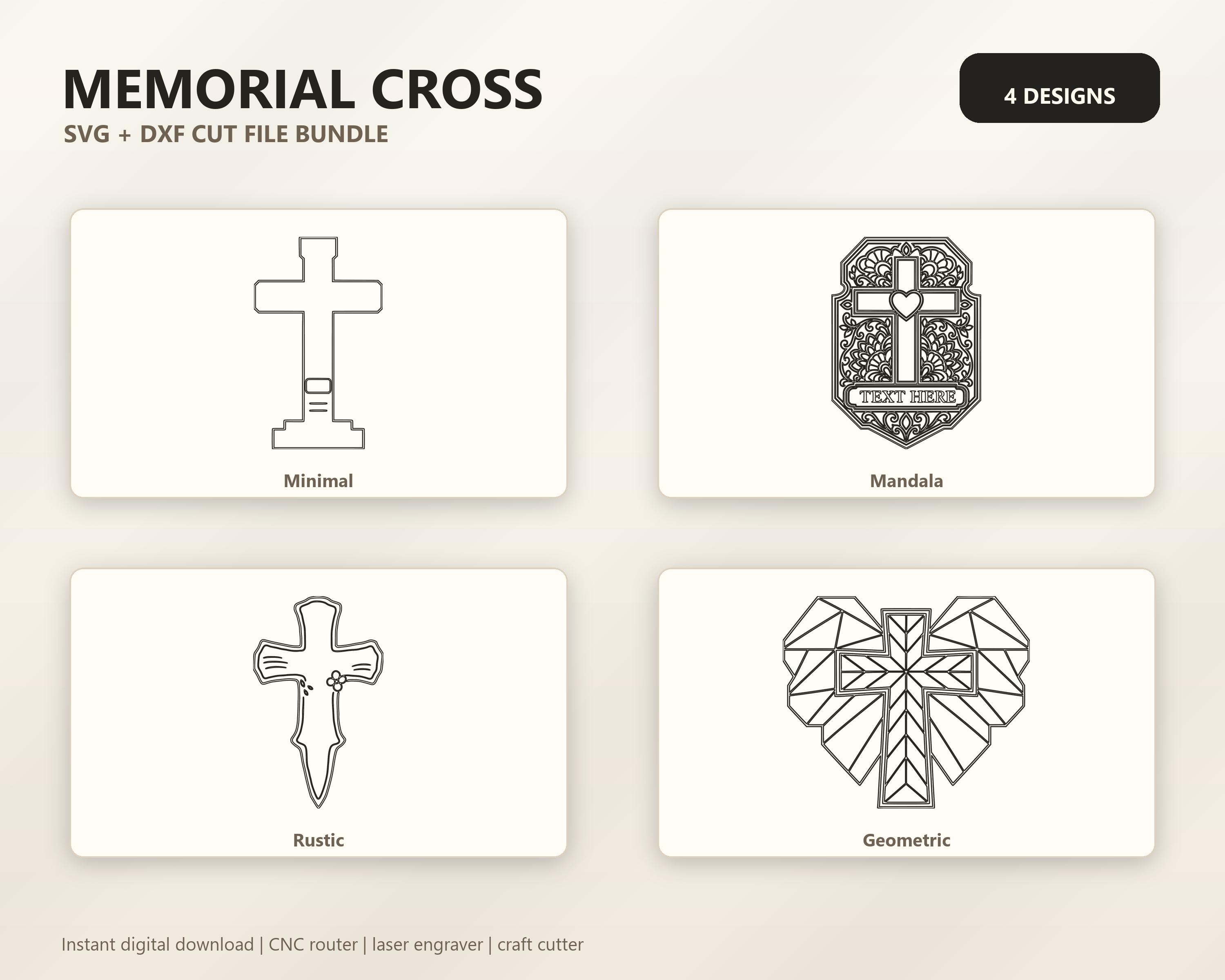 Memorial Cross SVG DXF Bundle, 4 CNC Cut Files for Laser, Router, Glowforge, Cricut image 6
