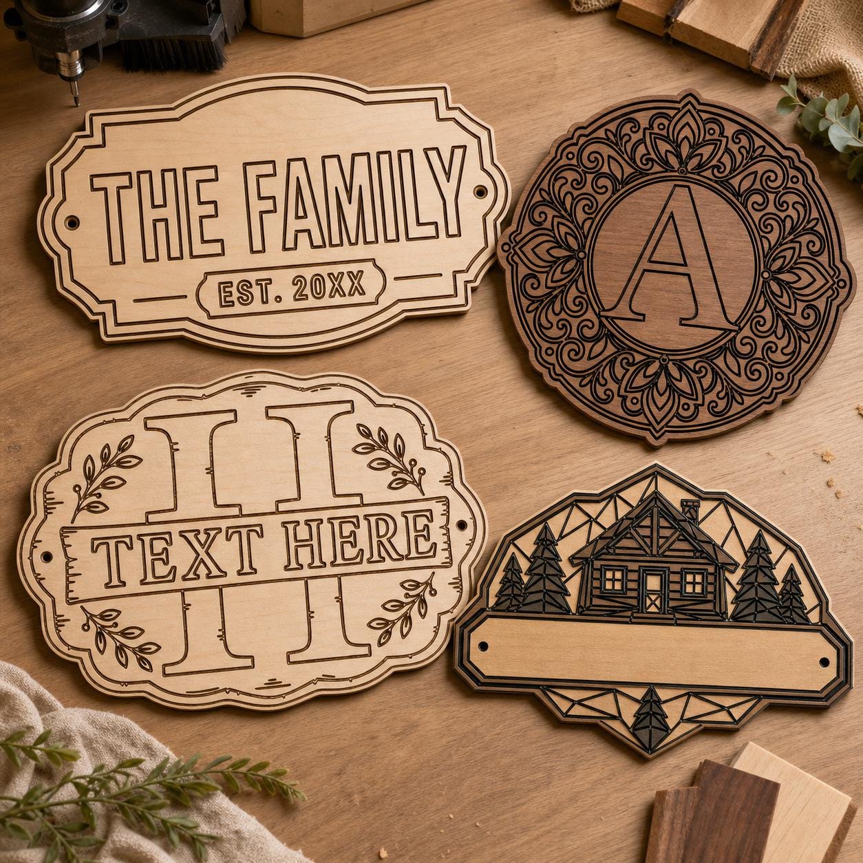 Family Name Sign SVG DXF Bundle, 4 CNC Cut Files for Laser, Router, Glowforge, Cricut image 2