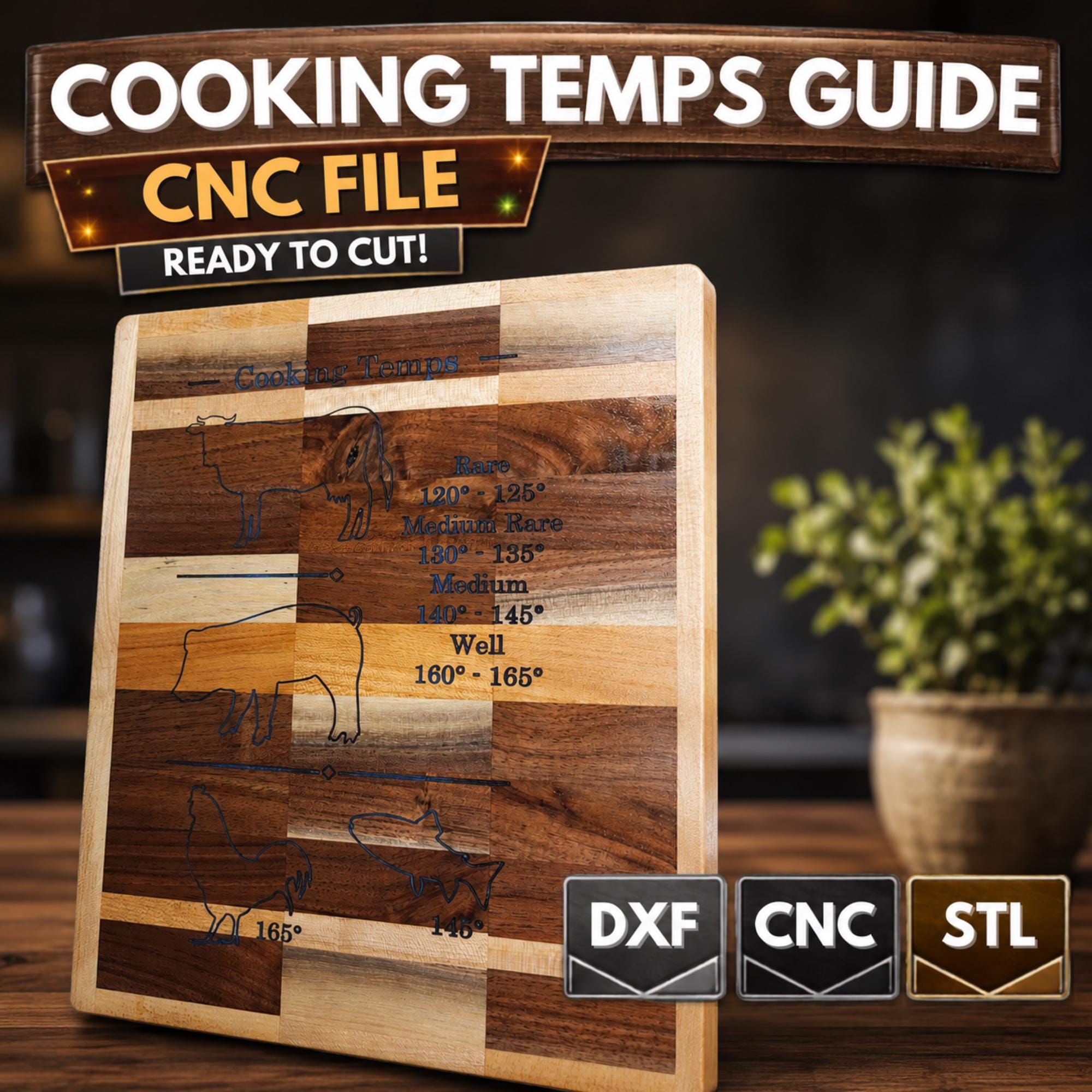 Cooking Temperature Guide CNC Files, Kitchen Laser Engraving, DXF and STL Digital Download image 2