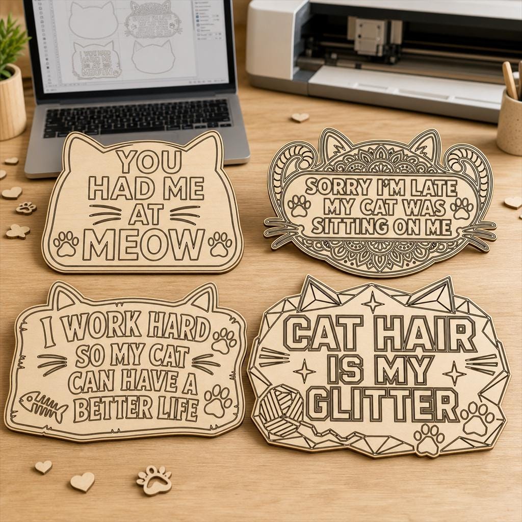 Funny Cat Quote Sign SVG DXF Bundle, 4 CNC Cut Files for Laser, Router, Glowforge, Cricut image 2