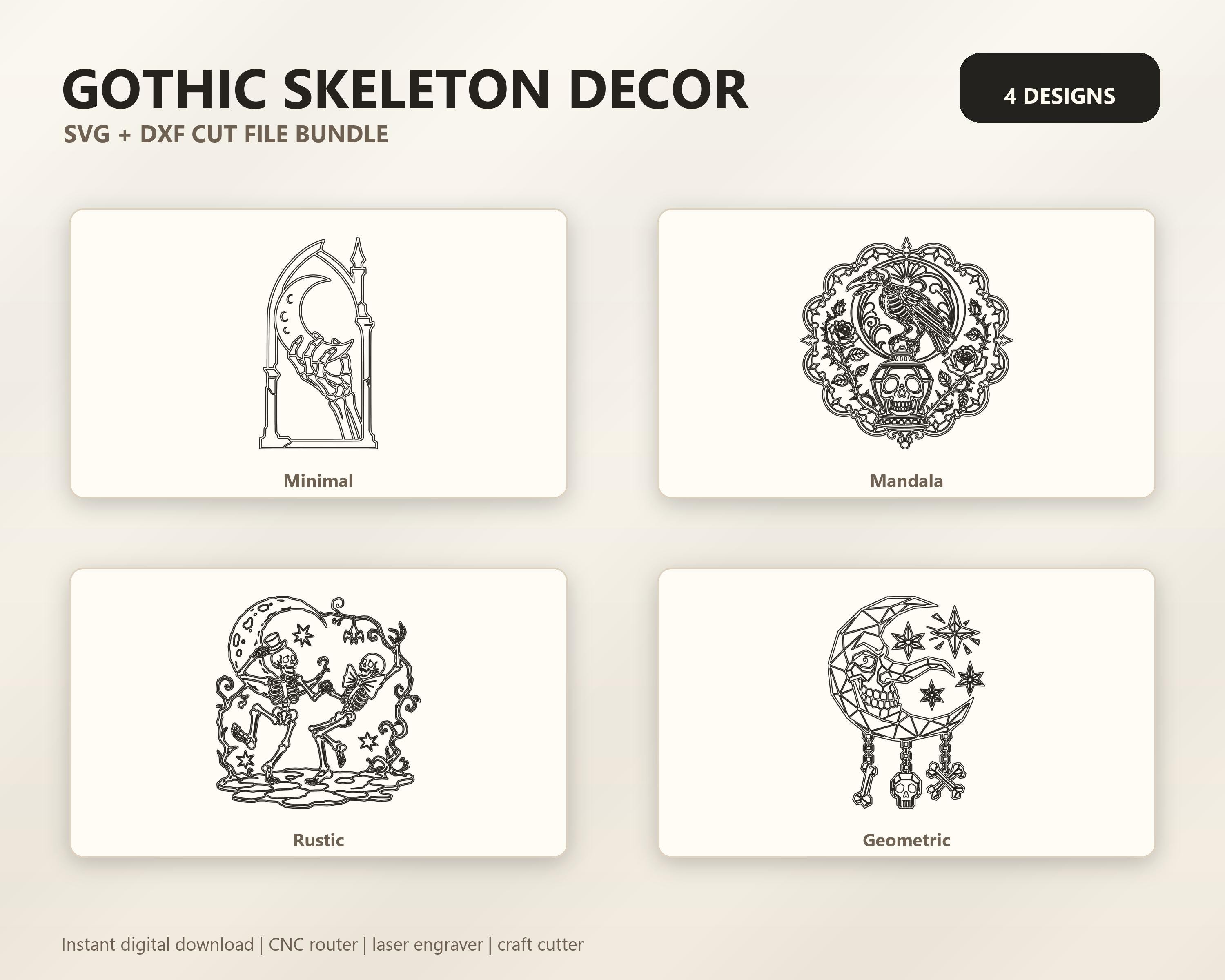 Gothic Skeleton Decor SVG DXF Bundle, 4 CNC Cut Files for Laser, Router, Glowforge, Cricut image 6