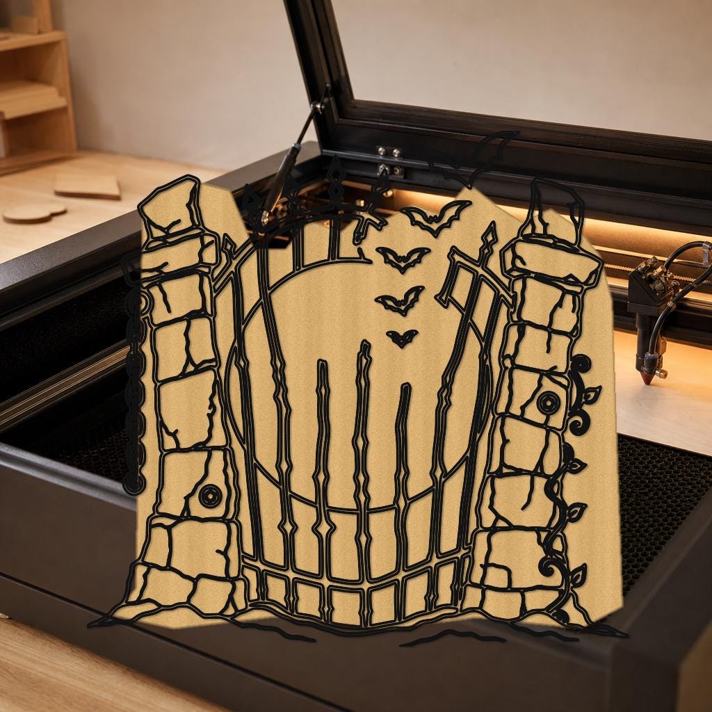 Haunted Cemetery Panel SVG DXF Bundle, 4 CNC Laser Cut Files image 4