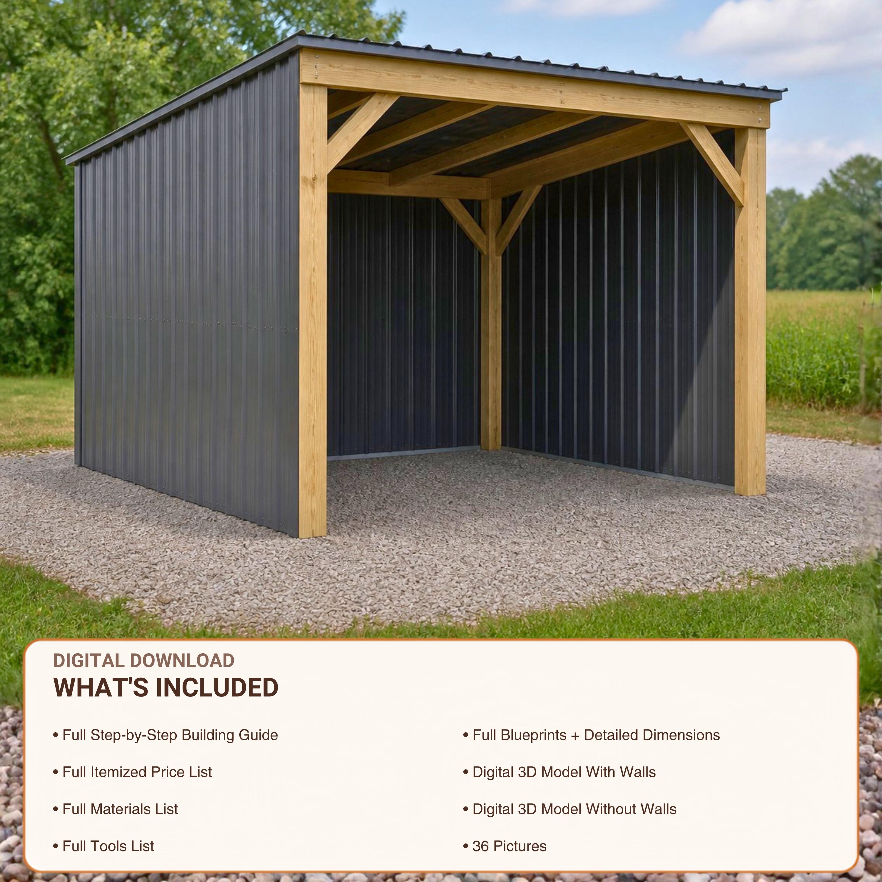 Pole Barn Plans 10x12x10 Run-In Shed, Horse Shelter and Storage Blueprint, DIY PDF Digital Download image 3