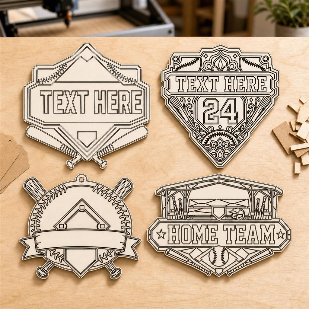 Baseball Frame Sign SVG DXF Bundle, 4 CNC Cut Files for Laser, Router, Glowforge, Cricut image 2