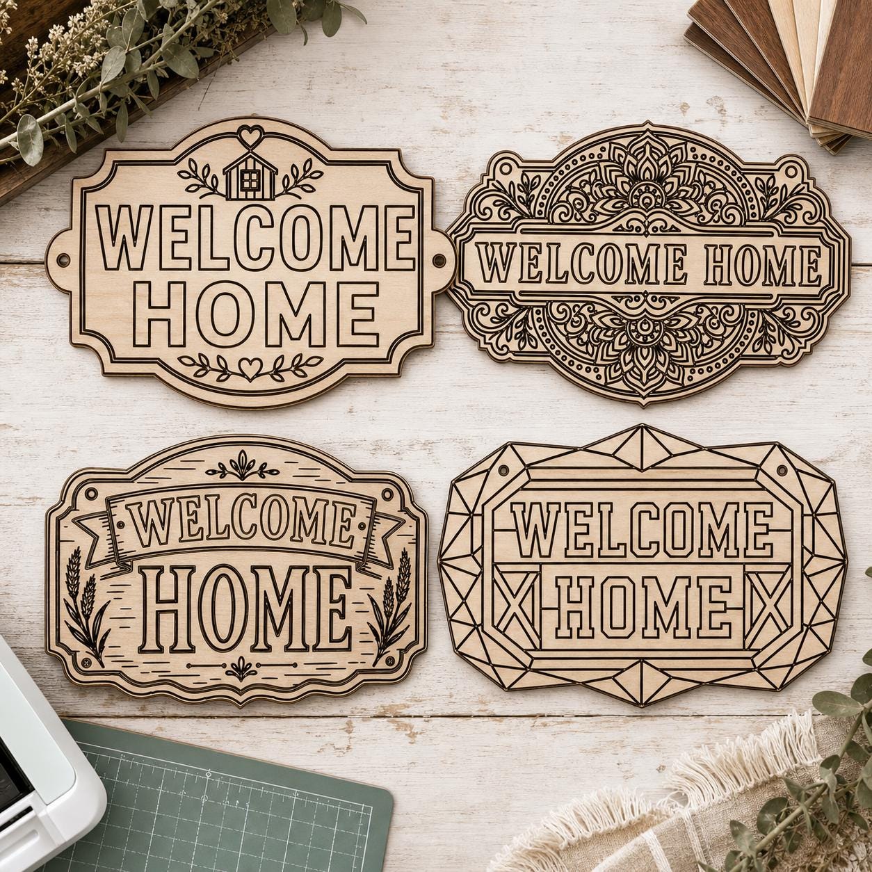 Welcome Home Sign Farmhouse Entryway Welcome Plaque Set SVG DXF Bundle, 4 CNC Cut Files for Laser, Router, Glowforge, Cricut image 2
