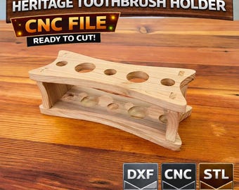 Heritage-tandenborstelhouder CNC + 3D-printerbestanden: natuurlijke hygiëneproductopslag - (DXF+STL)
