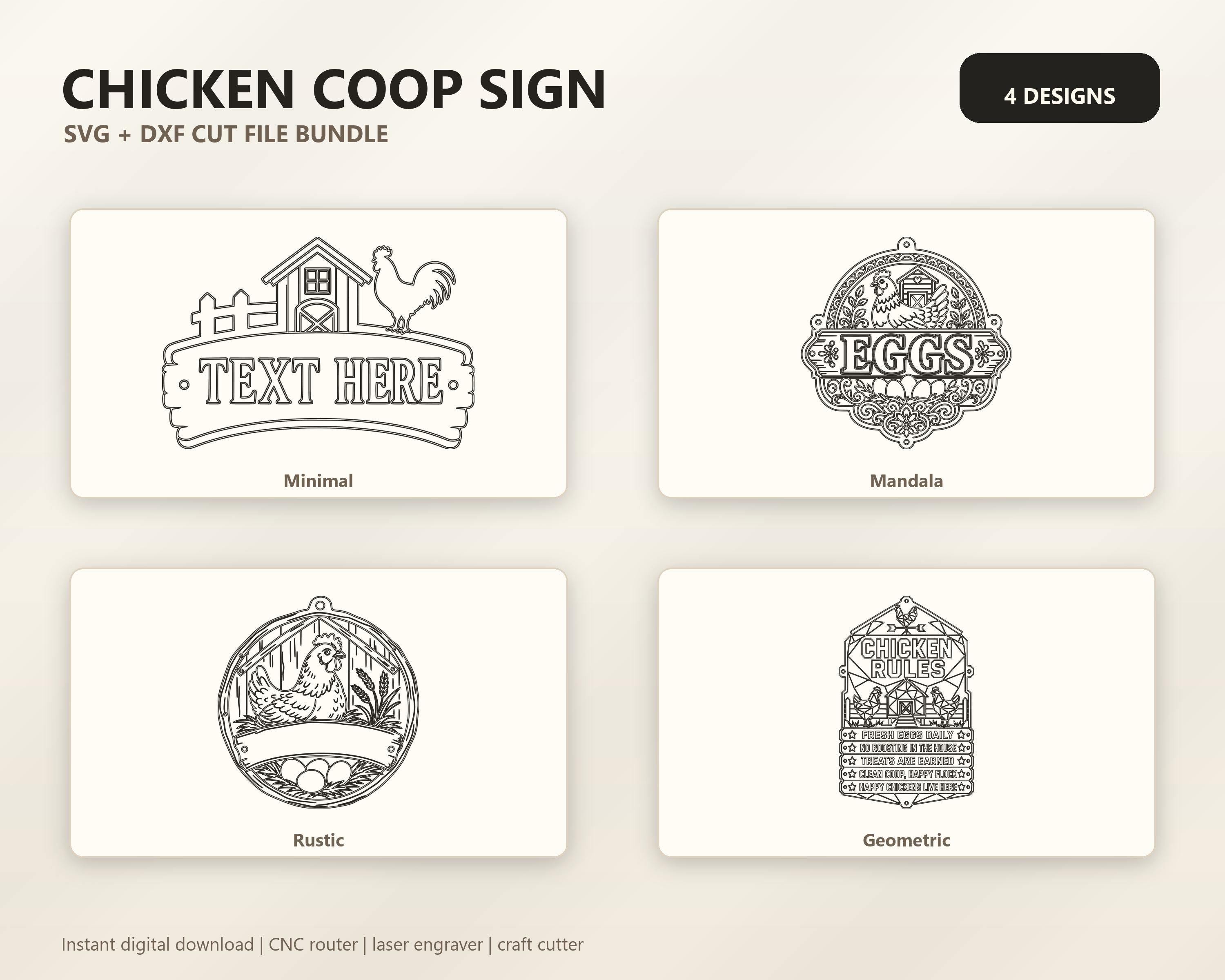 Chicken Coop Sign SVG DXF Bundle, 4 CNC Cut Files for Laser, Router, Glowforge, Cricut image 6