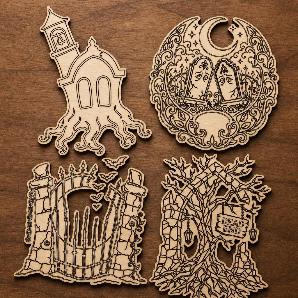 Haunted Cemetery Panel SVG DXF Bundle, 4 CNC Laser Cut Files image 2