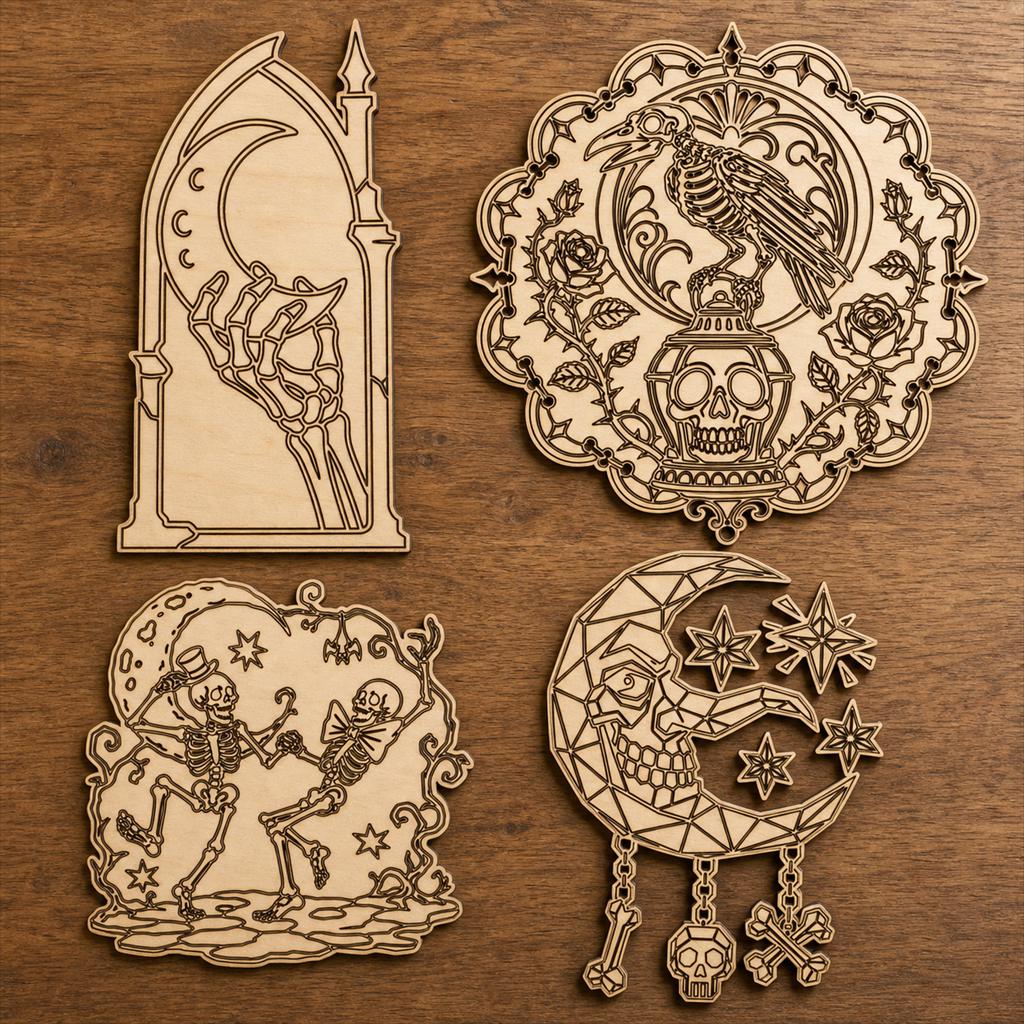 Gothic Skeleton Decor SVG DXF Bundle, 4 CNC Cut Files for Laser, Router, Glowforge, Cricut image 2