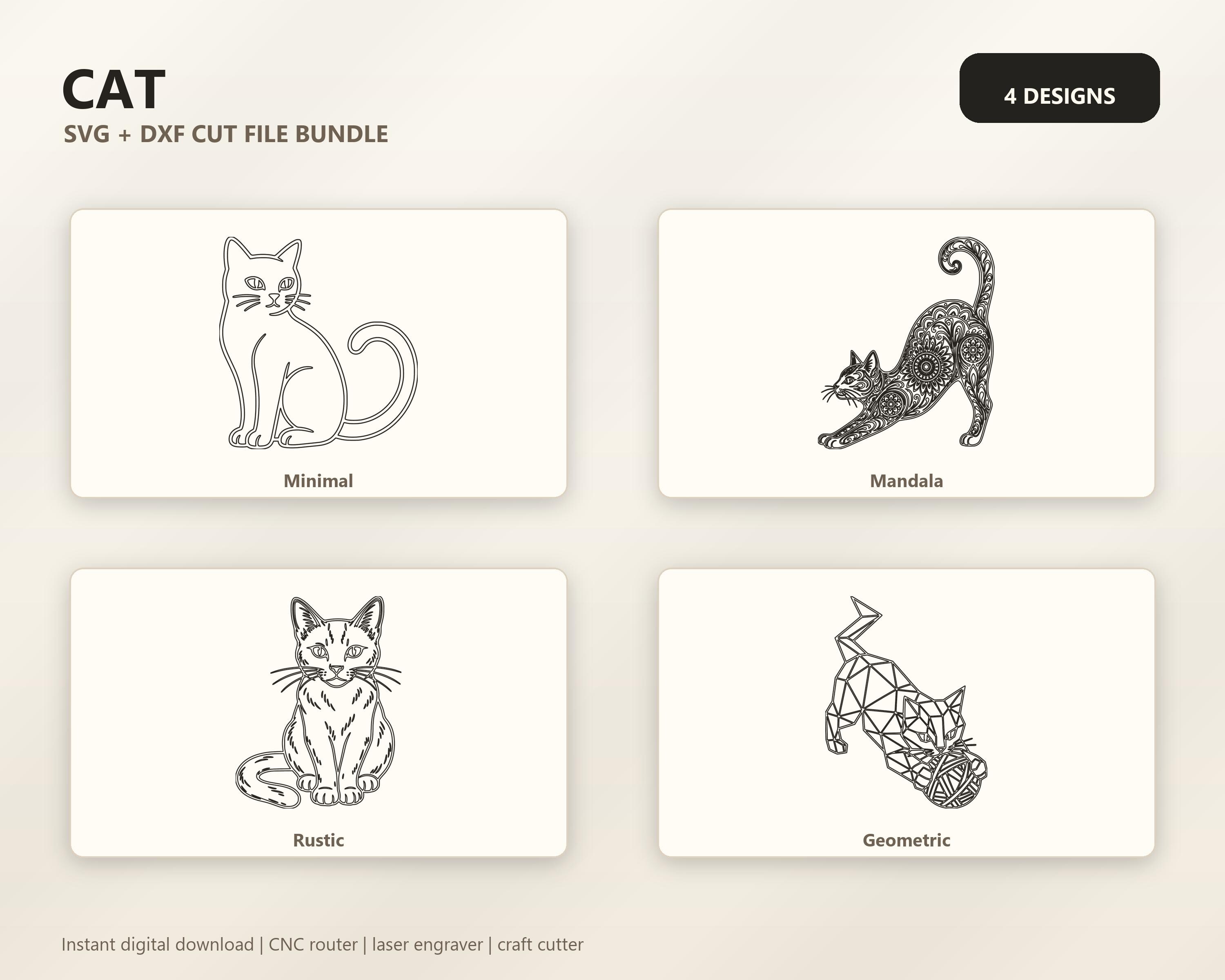 Cat SVG DXF Bundle, 4 CNC Cut Files for Laser, Router, Glowforge, Cricut image 6