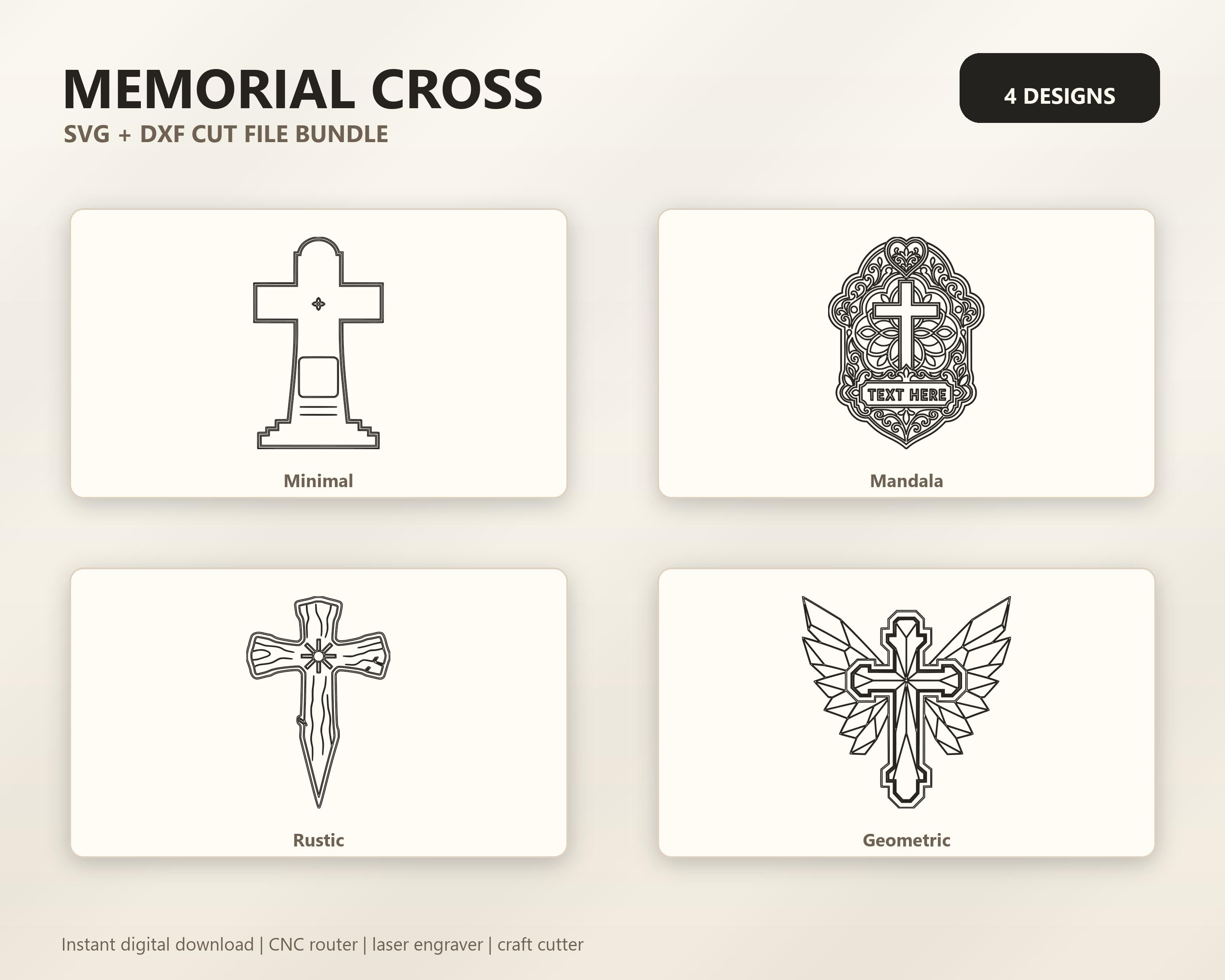 Memorial Cross SVG DXF Bundle, 4 CNC Cut Files for Laser, Router, Glowforge, Cricut image 6