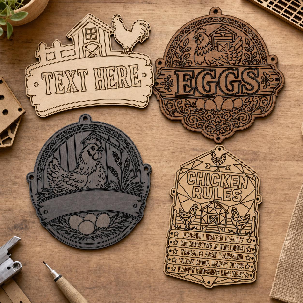 Chicken Coop Sign SVG DXF Bundle, 4 CNC Cut Files for Laser, Router, Glowforge, Cricut image 2