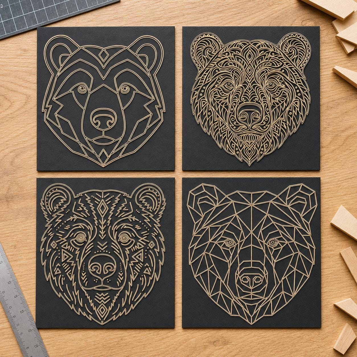 Bear Head Tribal Bear Head Outline Decor Set SVG DXF Bundle, 4 CNC Cut Files for Laser, Router, Glowforge, Cricut image 2