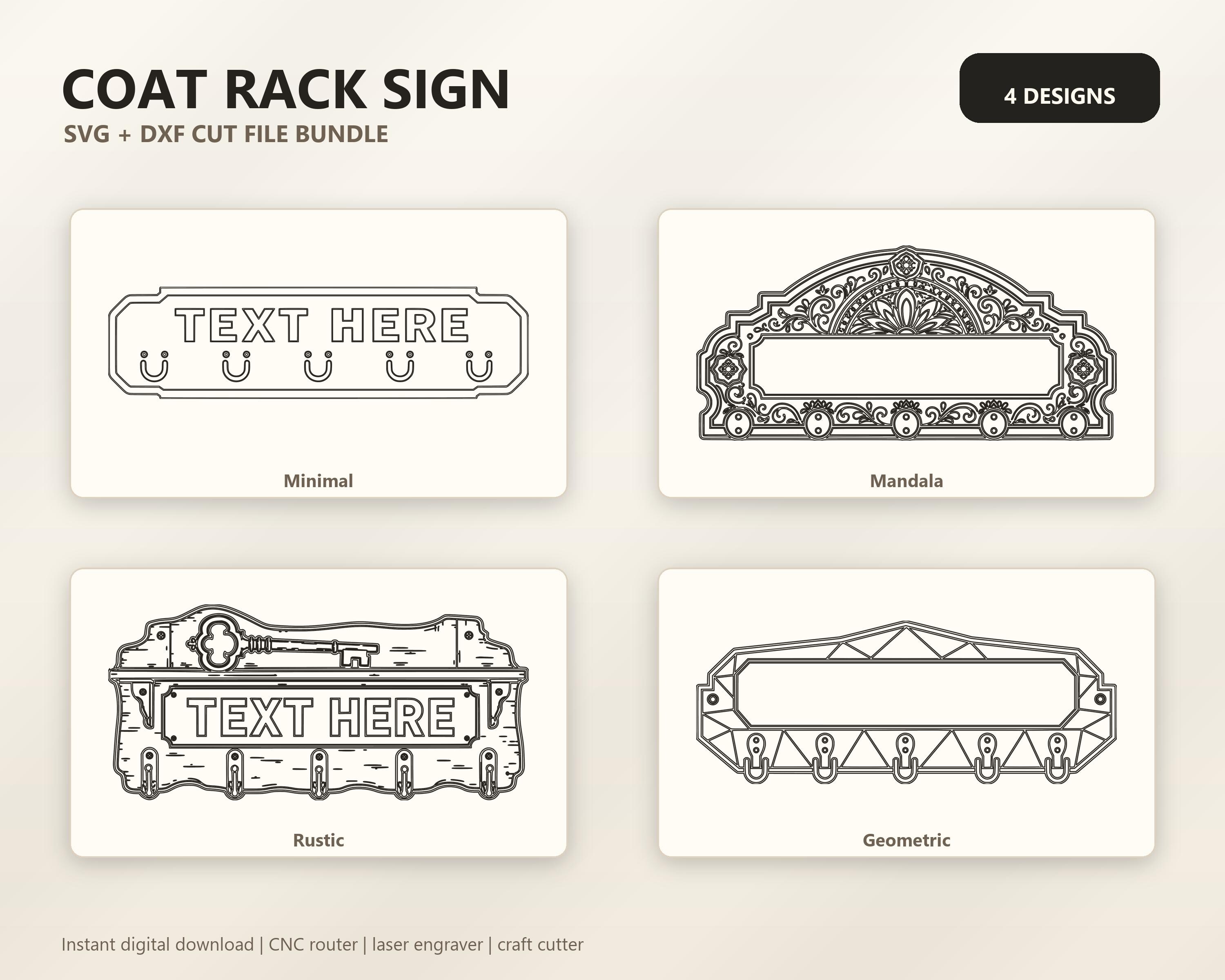 Coat Rack Sign SVG DXF Bundle, 4 CNC Cut Files for Laser, Router, Glowforge, Cricut image 6