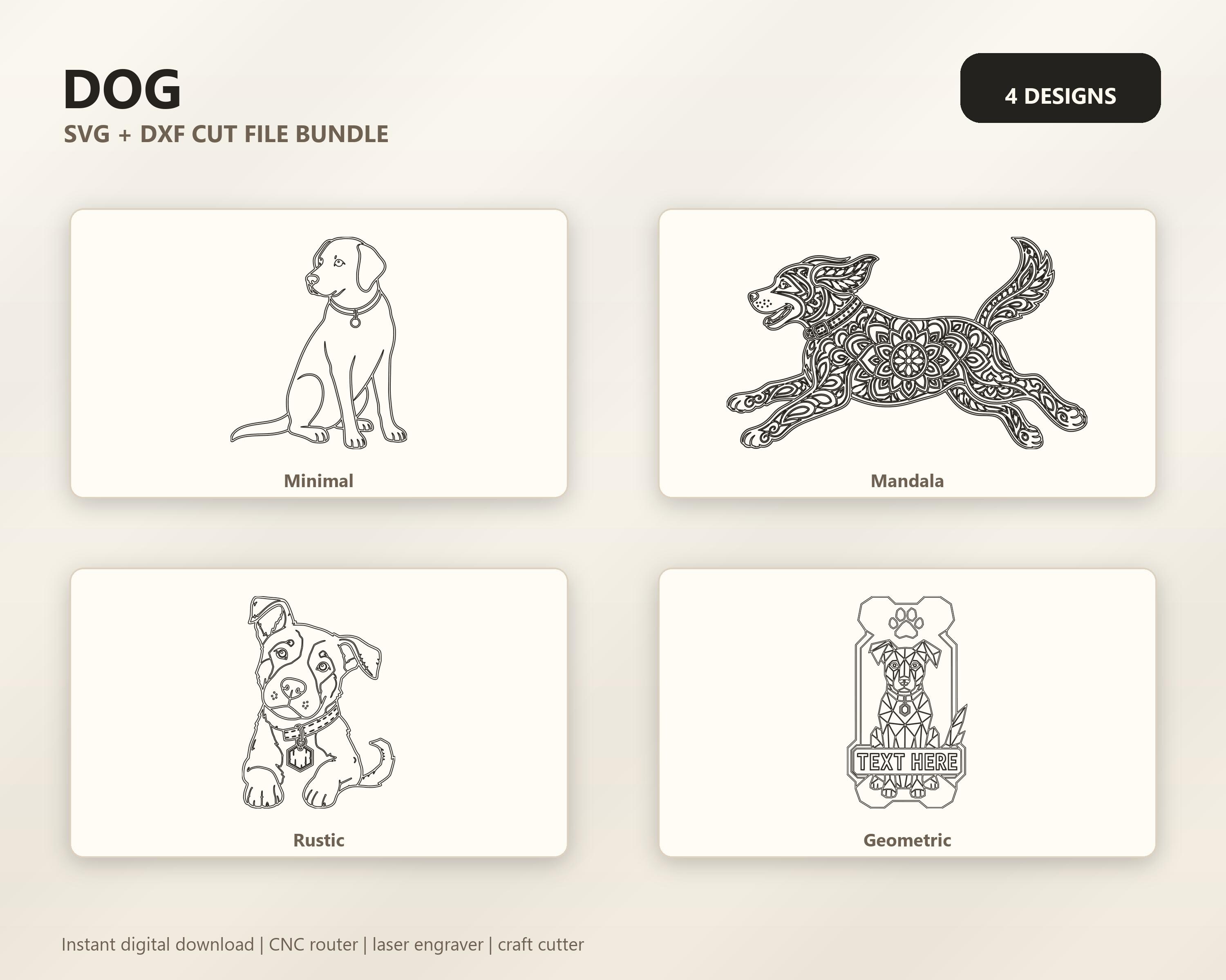 Dog SVG DXF Bundle, 4 CNC Router and Laser Cut Wood Dog Designs image 3