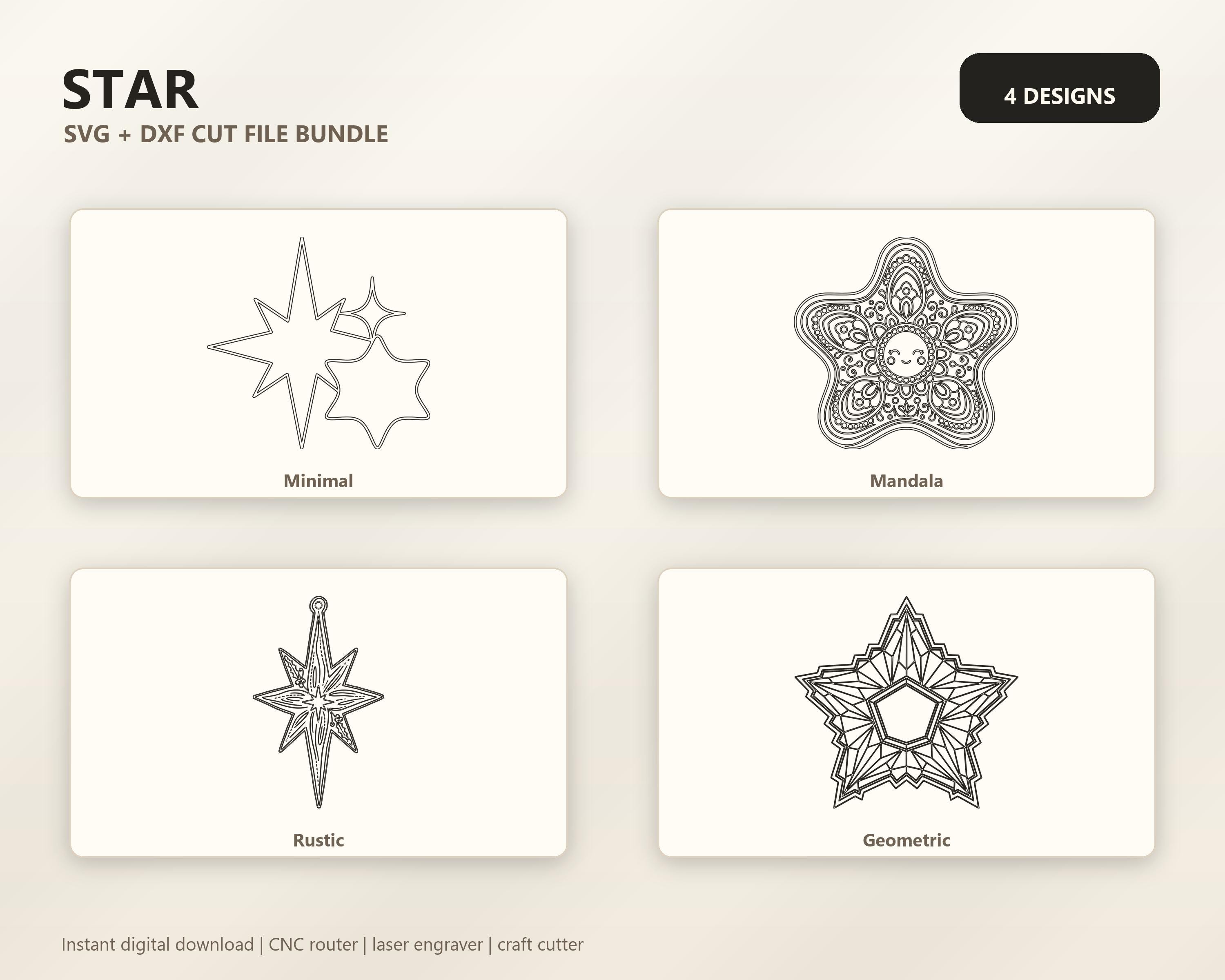 Star SVG DXF Bundle, 4 CNC Router and Laser Cut Wood Star Designs image 6