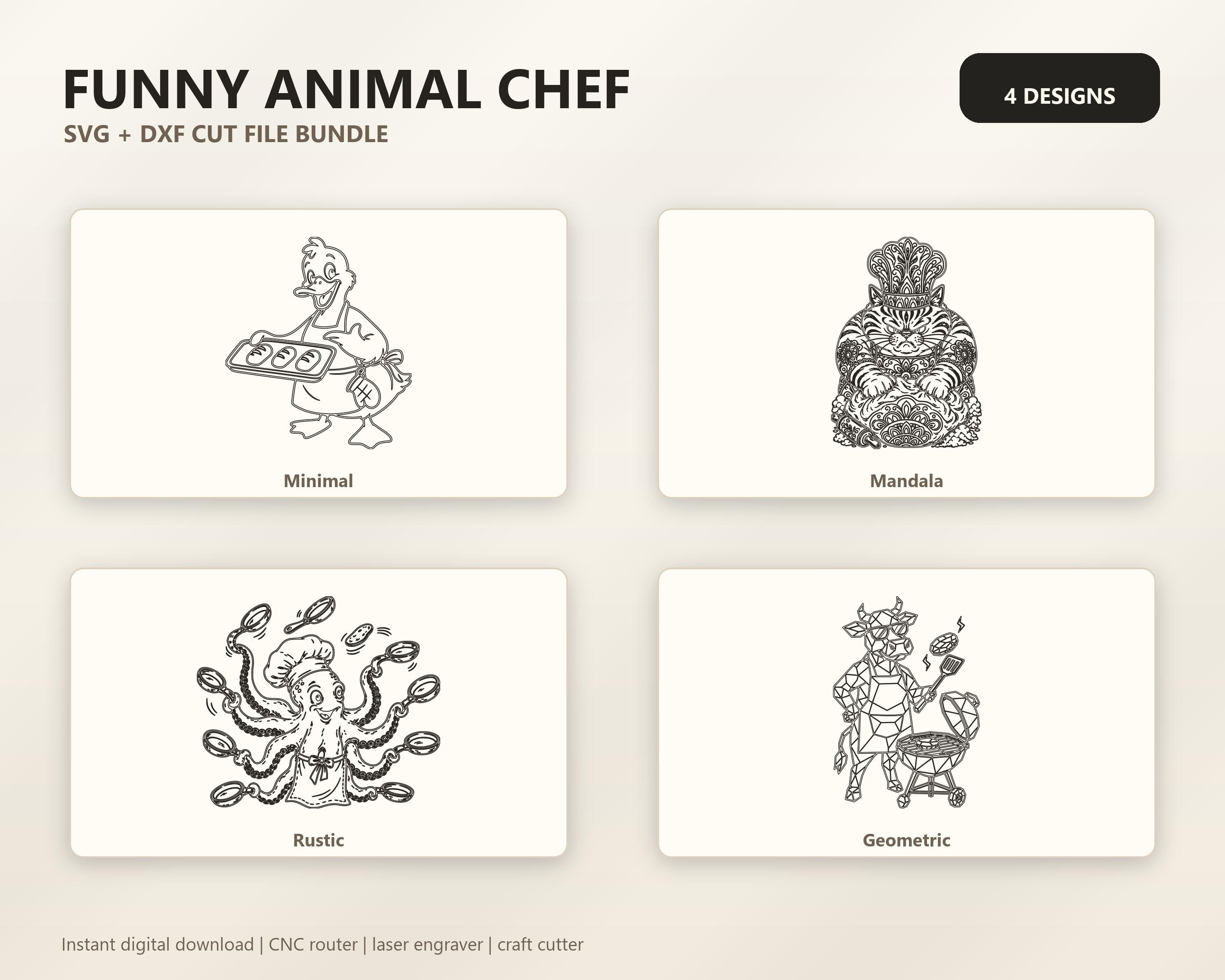 Funny Animal Chef SVG DXF Bundle, 4 Funny Kitchen CNC Designs for Magnets, Stickers, Oven Mitts image 6