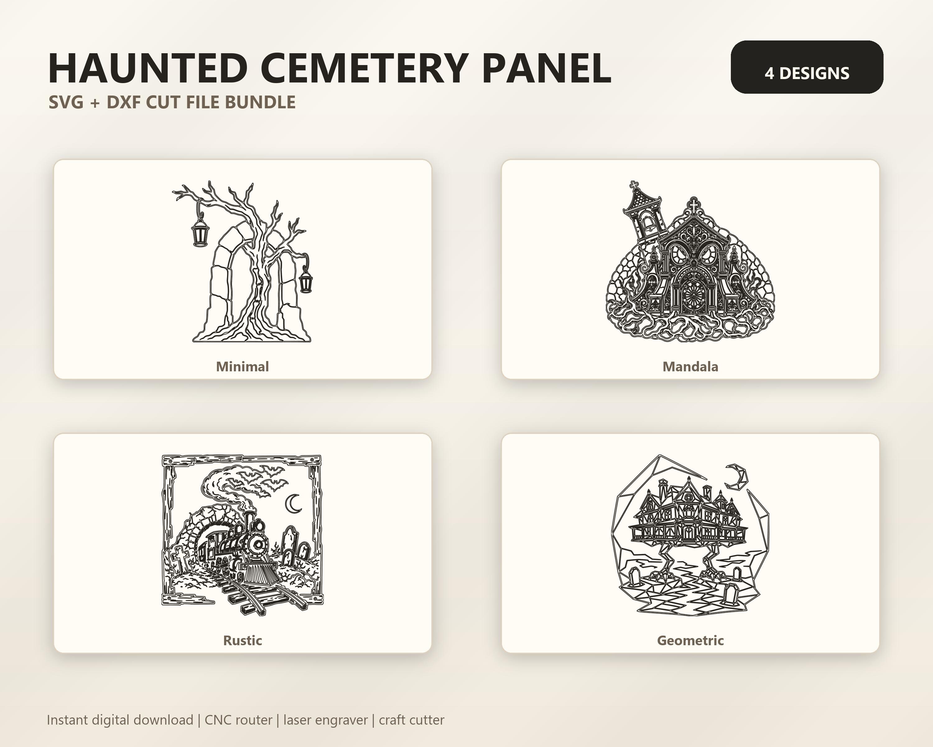 Haunted Cemetery Panel SVG DXF Bundle, 4 CNC Laser Cut Files image 6