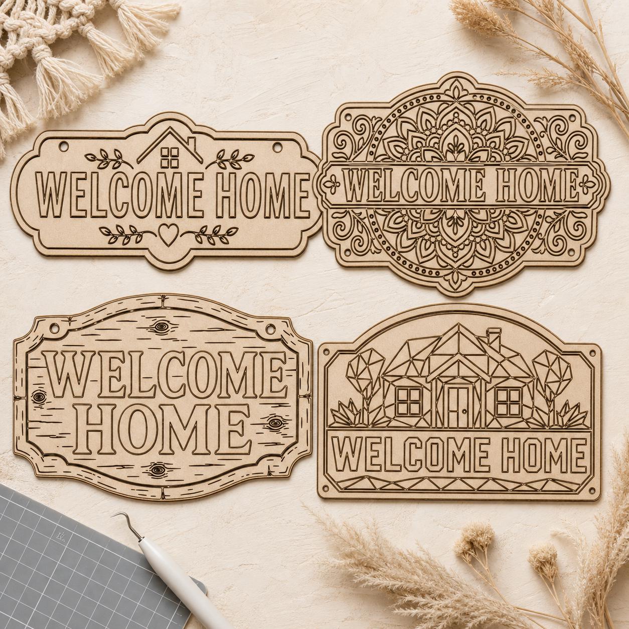 Welcome Home Sign Boho Wall Art Cut File Pack SVG DXF Bundle, 4 CNC Cut Files for Laser, Router, Glowforge, Cricut image 2