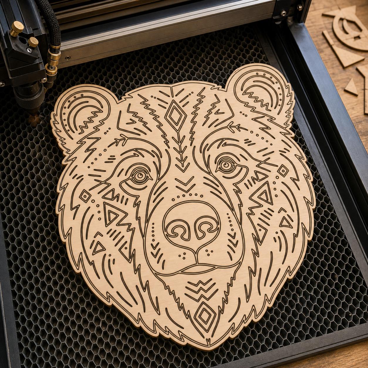 Bear Head Tribal Bear Head Outline Decor Set SVG DXF Bundle, 4 CNC Cut Files for Laser, Router, Glowforge, Cricut image 5