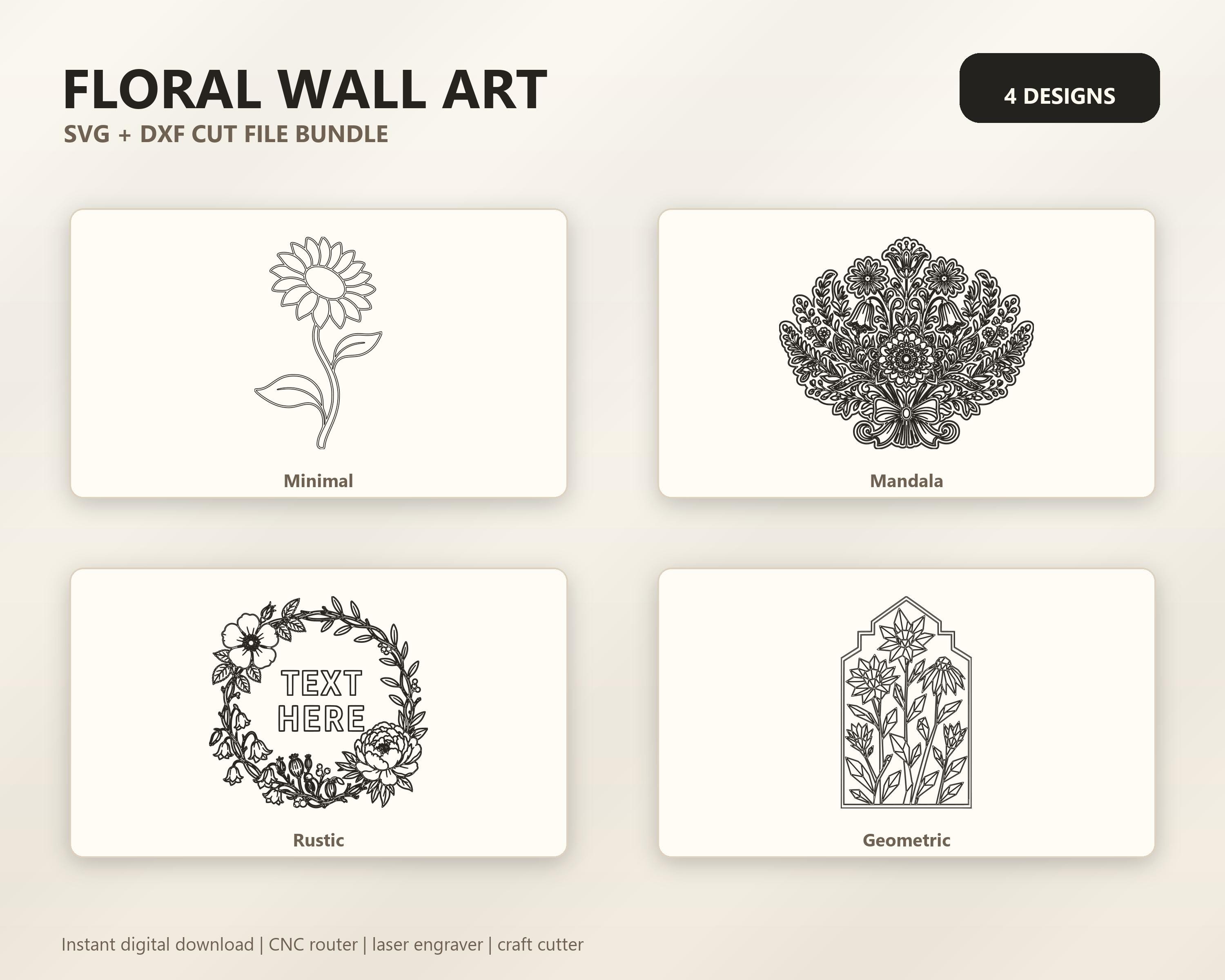 Floral Wall Art SVG DXF Bundle, 4 CNC Cut Files for Laser, Router, Glowforge, Cricut image 6