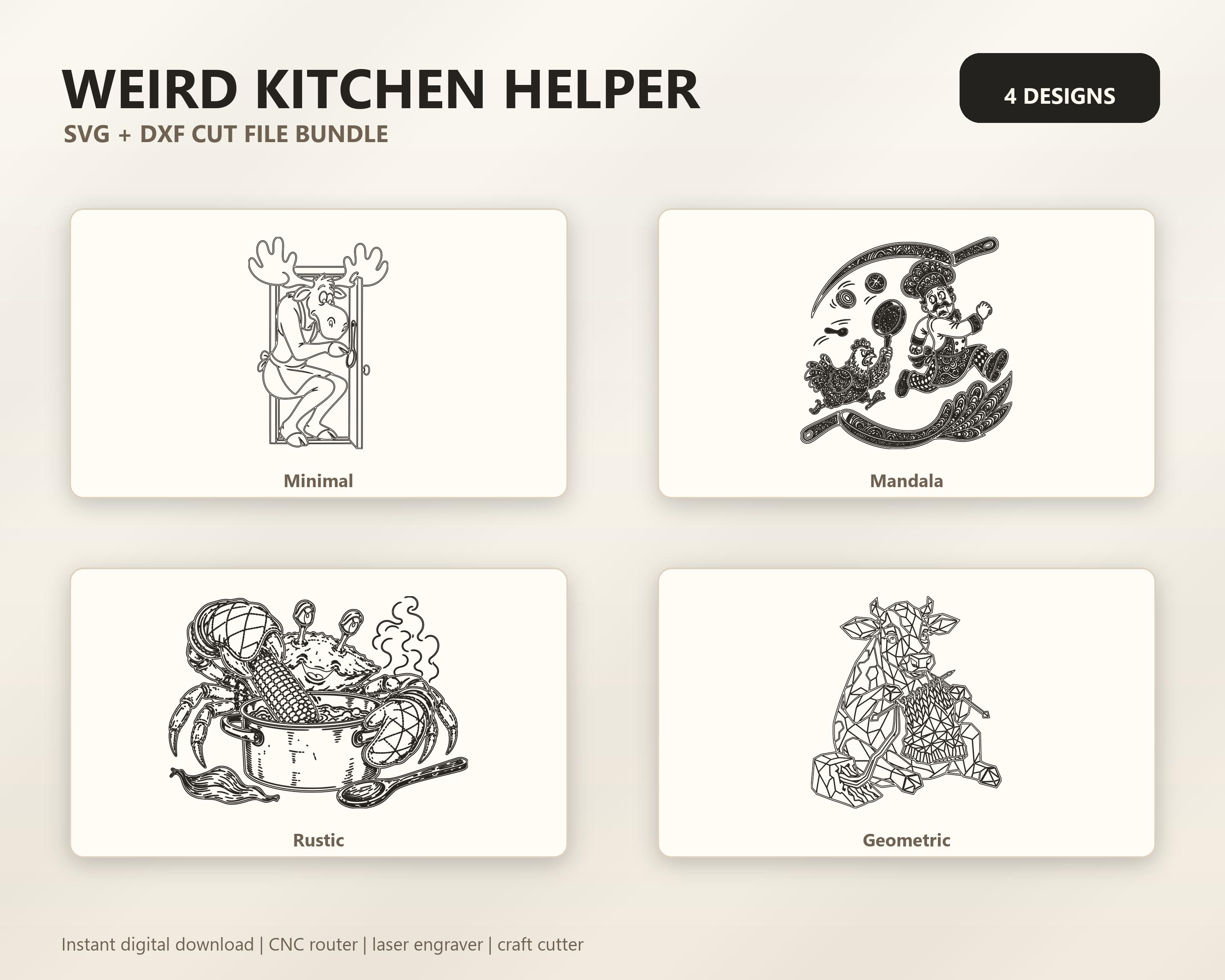 Weird Kitchen Helper SVG DXF Bundle, 4 Funny Kitchen CNC Designs for Magnets, Stickers, Oven Mitts image 6