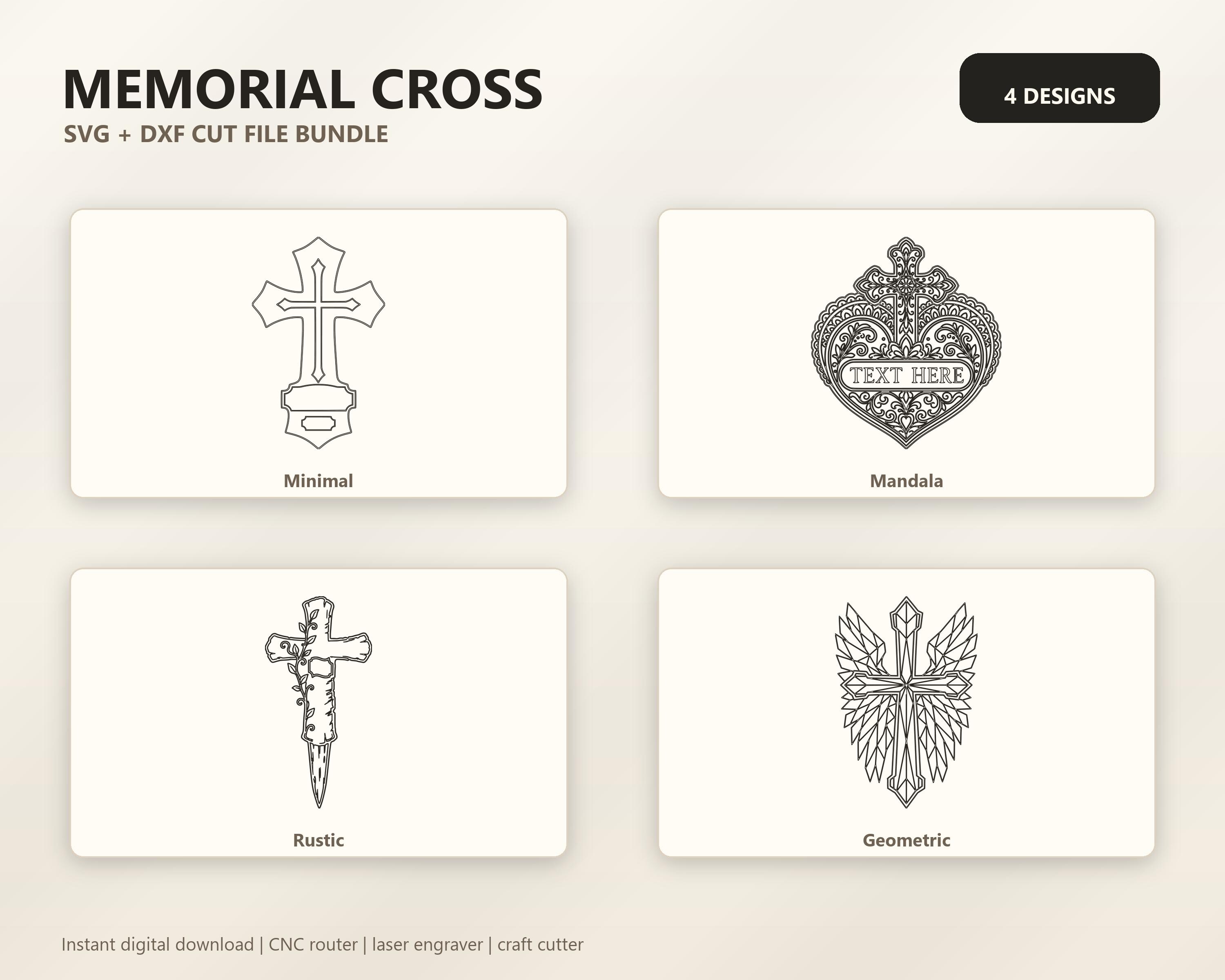 Memorial Cross SVG DXF Bundle, 4 CNC Cut Files for Laser, Router, Glowforge, Cricut image 6