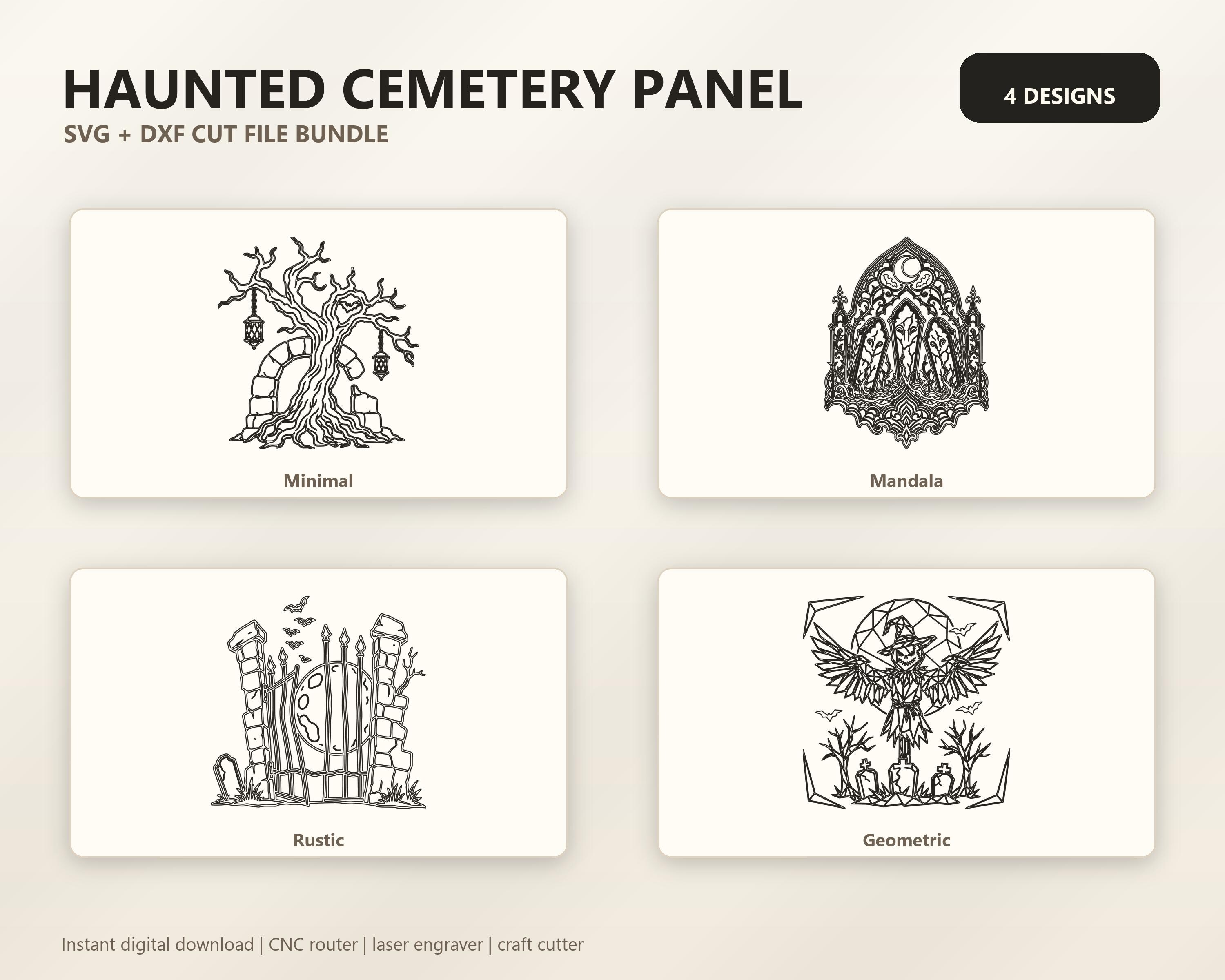 Haunted Cemetery Panel SVG DXF Bundle, 4 CNC Laser Cut Files image 6