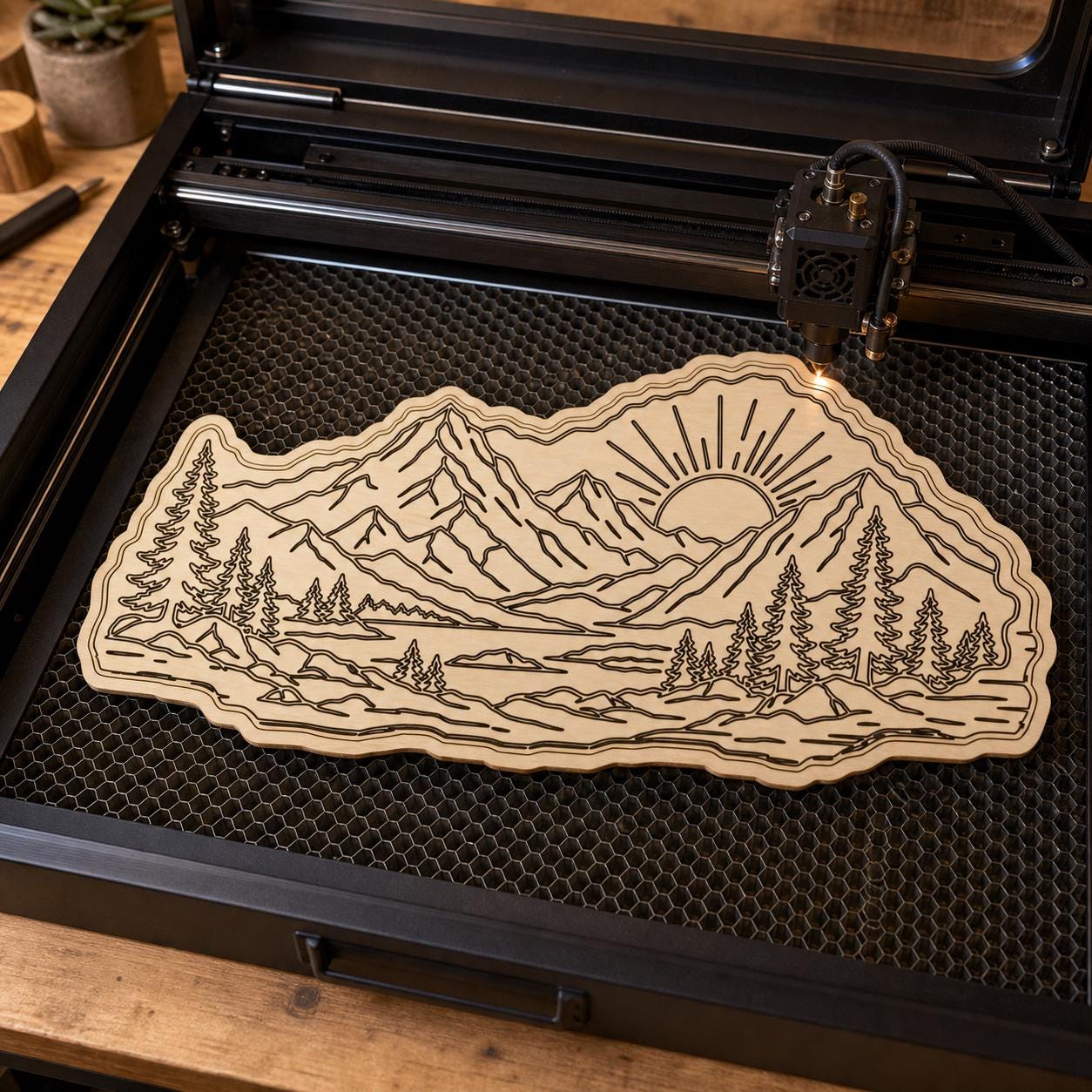 Mountain Scene Sunrise Mountain Outline Router File Bundle SVG DXF Bundle, 4 CNC Cut Files for Laser, Router, Glowforge, Cricut image 4