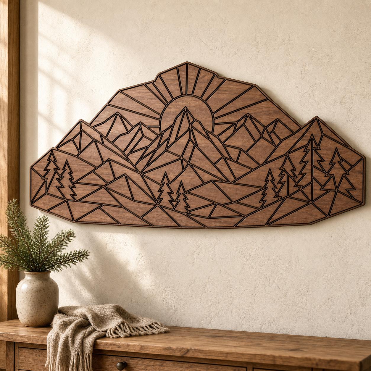 Mountain Scene Sunrise Mountain Outline Router File Bundle SVG DXF Bundle, 4 CNC Cut Files for Laser, Router, Glowforge, Cricut image 5
