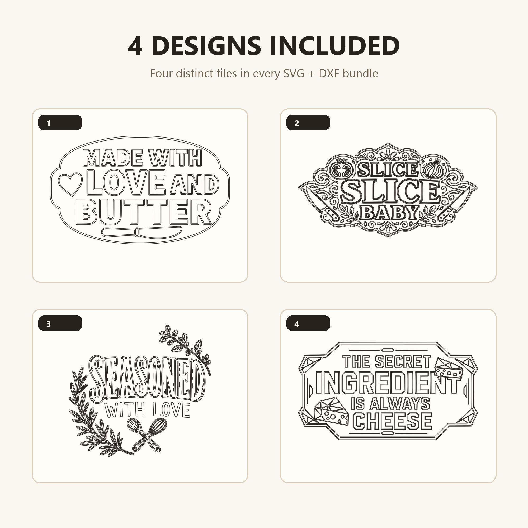 Funny Cutting Board SVG DXF Bundle, 4 Kitchen Quote Designs for Laser Engraving image 3