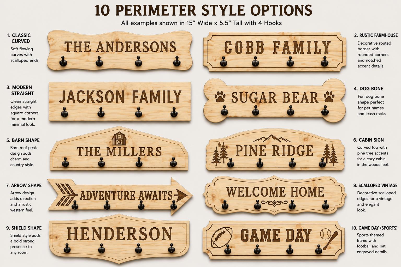 Personalized Coat Rack CNC Files – 10 Designs, Custom Name – DXF & STL Digital Download image 3