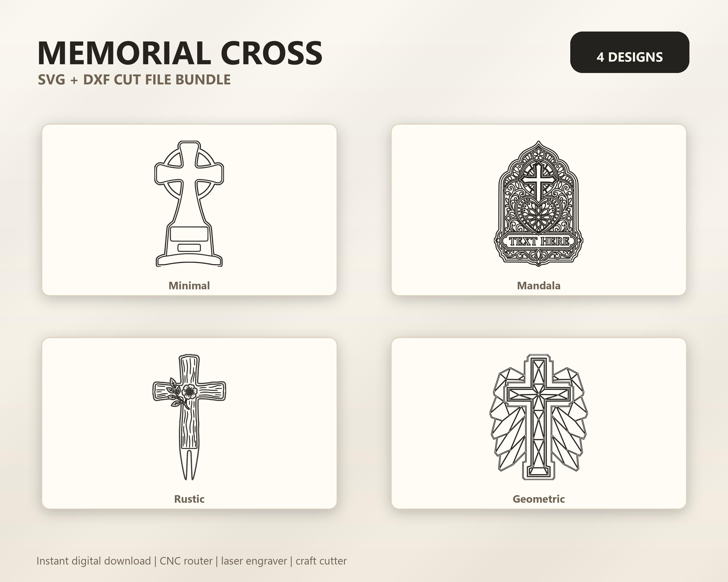 Memorial Cross DXF SVG Bundle, 4 CNC Cut Files, Laser Engraving, Router, Glowforge, Cricut, Digital Download image 6