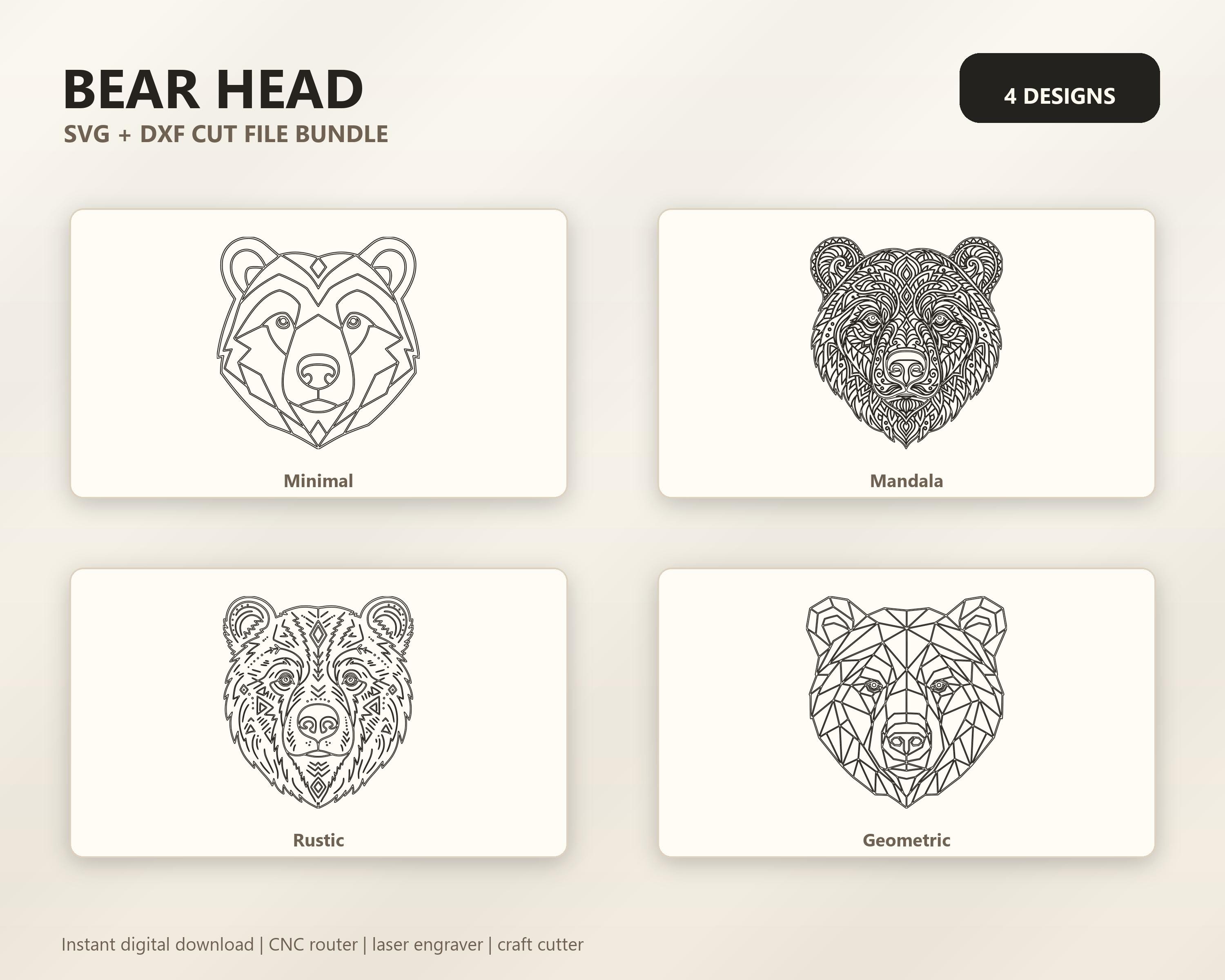 Bear Head Tribal Bear Head Outline Decor Set SVG DXF Bundle, 4 CNC Cut Files for Laser, Router, Glowforge, Cricut image 6
