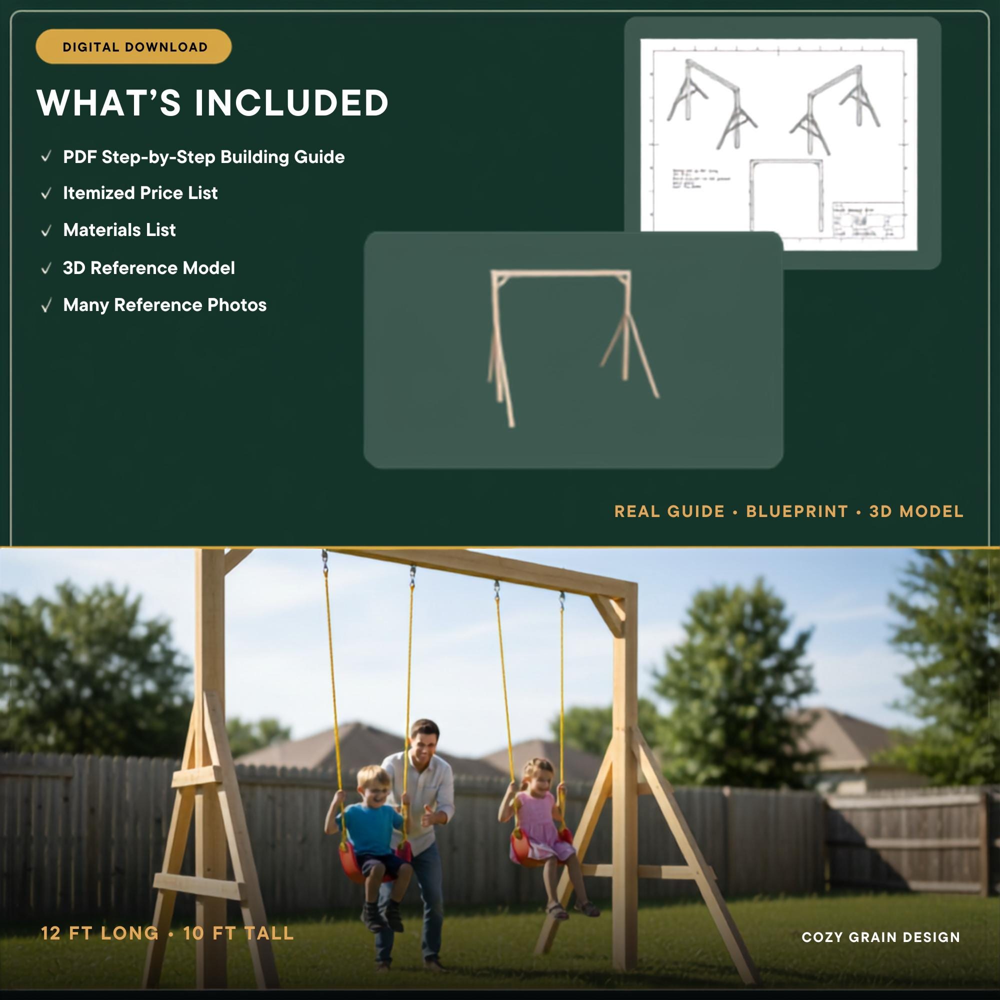12x10 Two-Swing Set Plans with Blueprints and STL Reference - Digital Download image 6