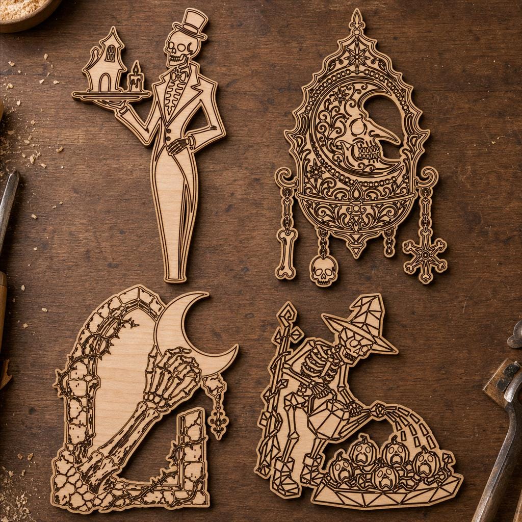 Gothic Skeleton Decor SVG DXF Bundle, 4 CNC Laser Cut Files image 2