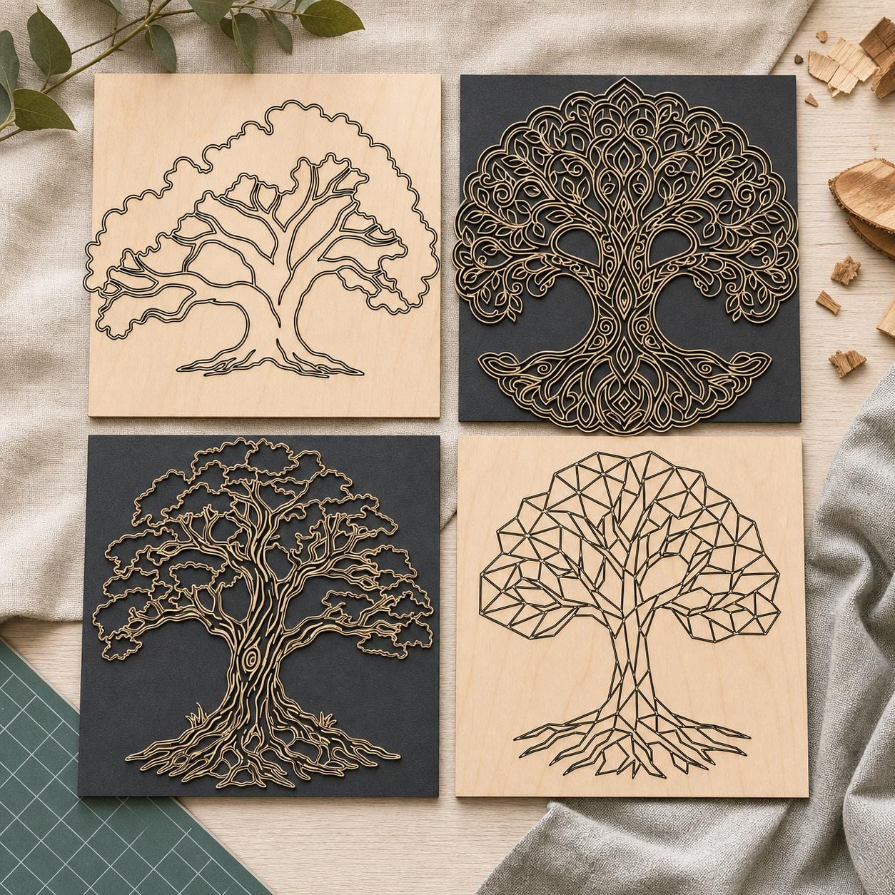 Tree Family Tree Wall Decor Cut File Bundle SVG DXF Bundle, 4 CNC Cut Files for Laser, Router, Glowforge, Cricut image 2