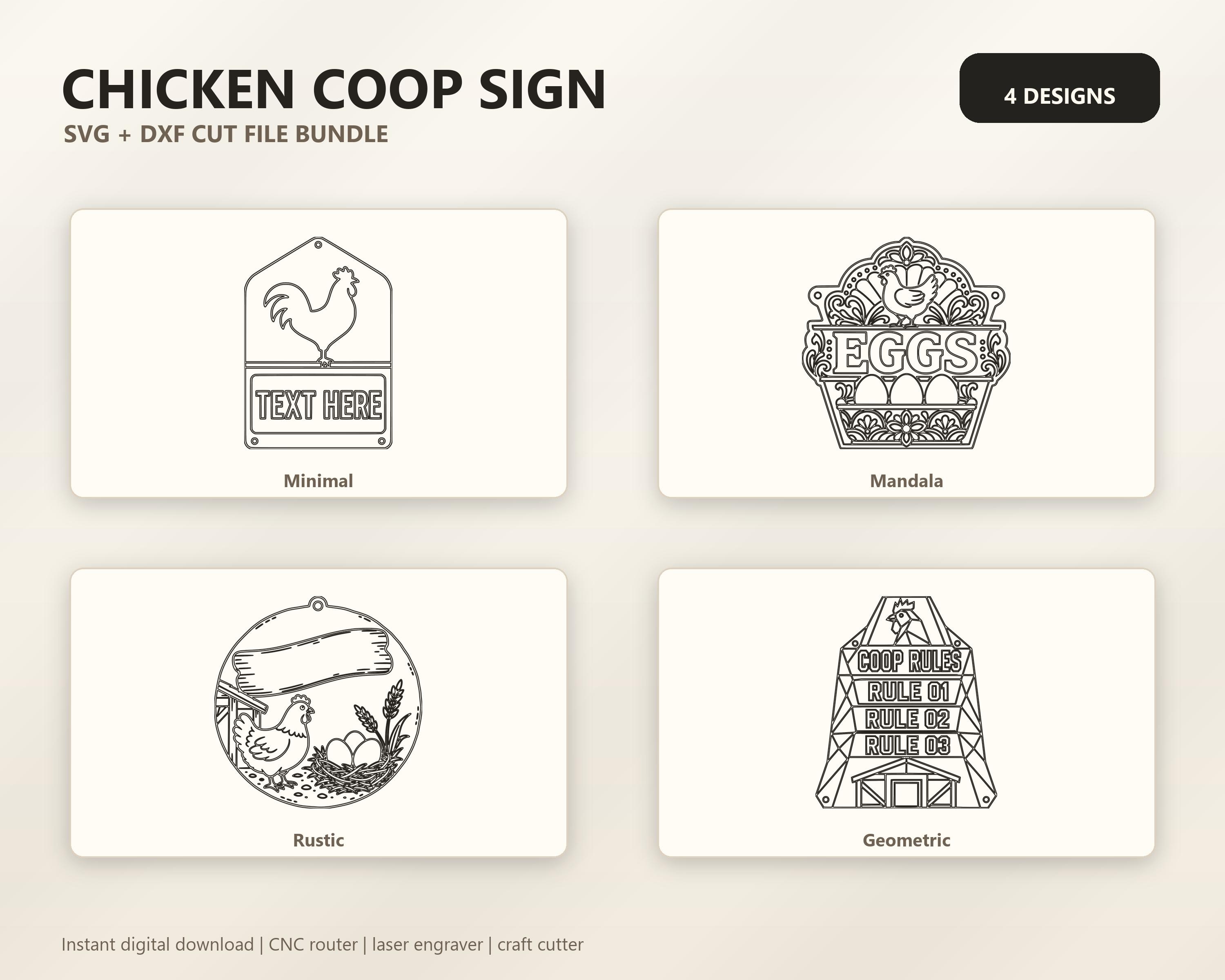 Chicken Coop Sign SVG DXF Bundle, 4 CNC Laser Cut Files image 6