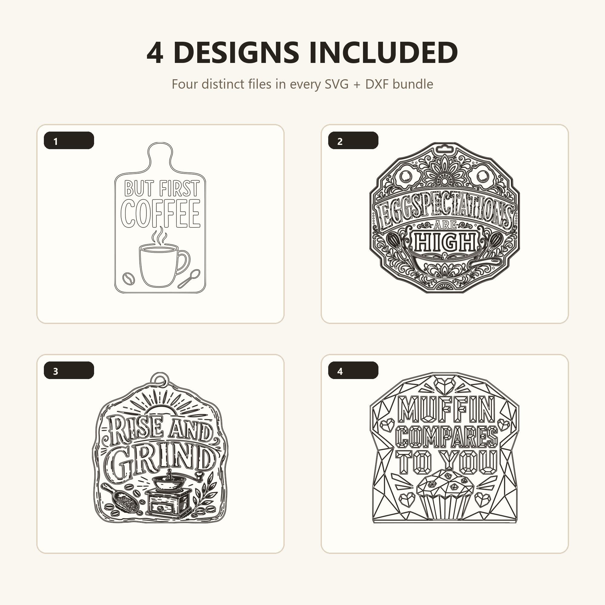 Coffee Kitchen SVG DXF Bundle, 4 Quote Designs for Mugs, Signs, Laser Engraving image 2