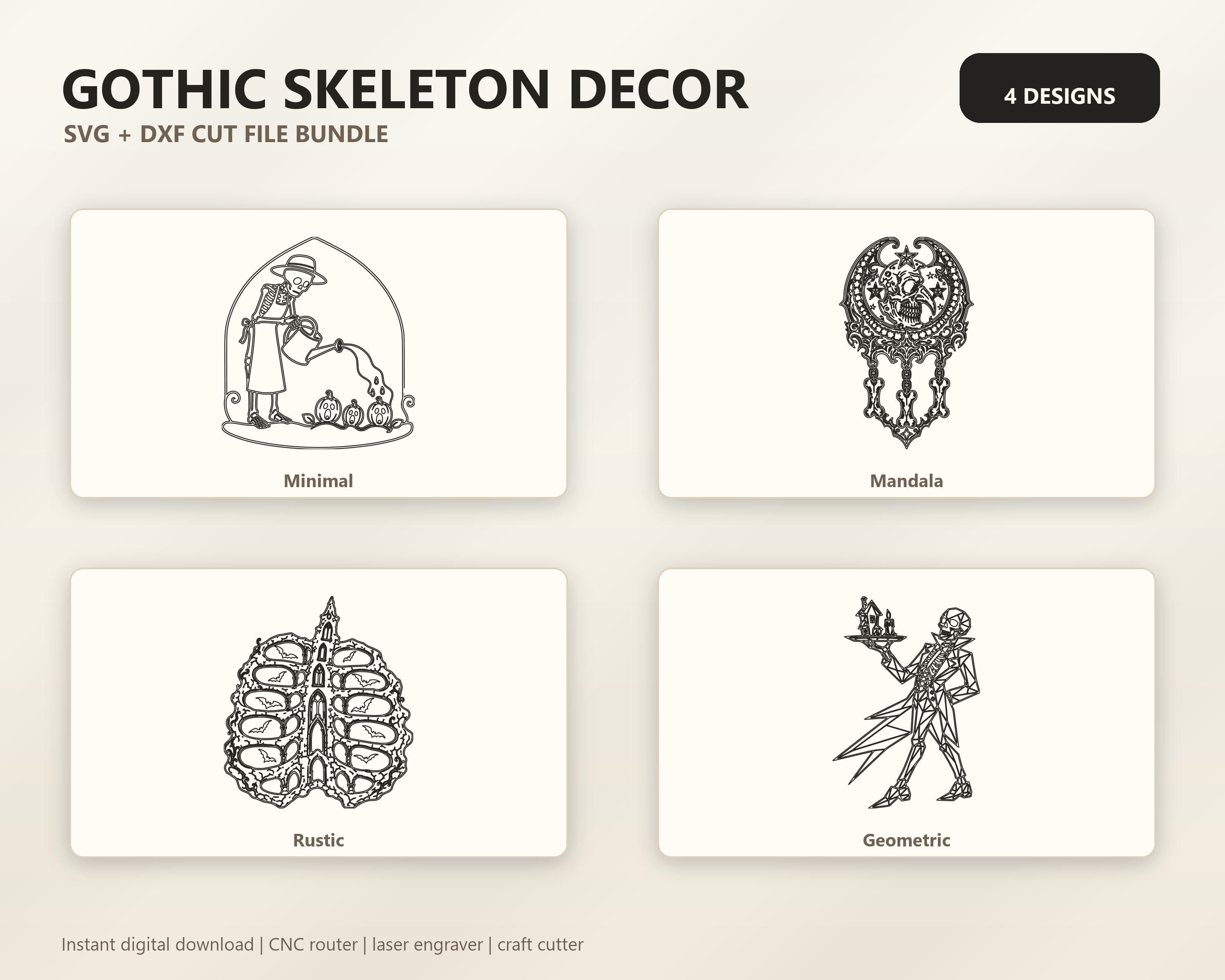 Gothic Skeleton Decor SVG DXF Bundle, 4 CNC Laser Cut Files image 6