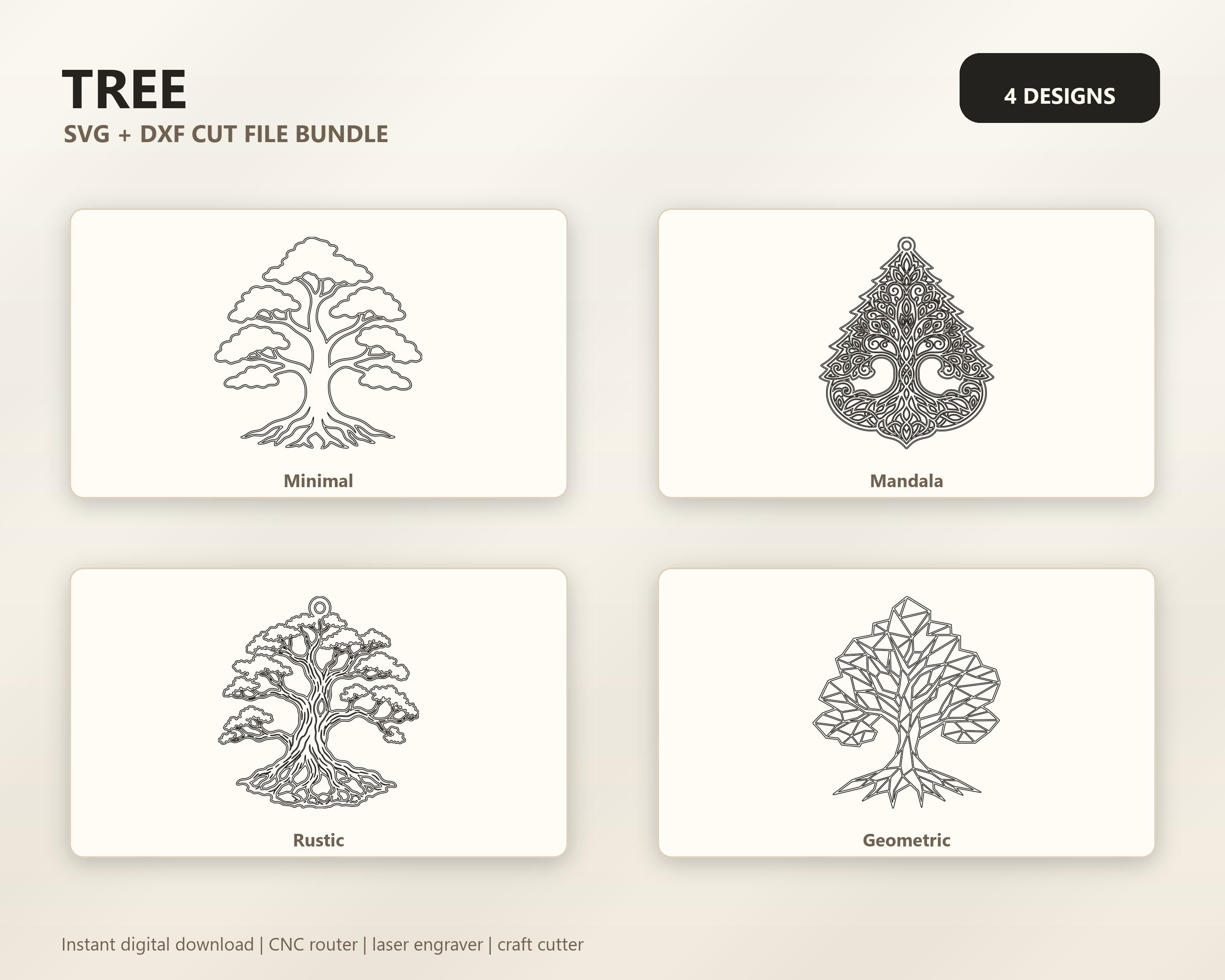 Tree Seasonal Tree Ornament Cnc Design Set SVG DXF Bundle, 4 CNC Cut Files for Laser, Router, Glowforge, Cricut image 6