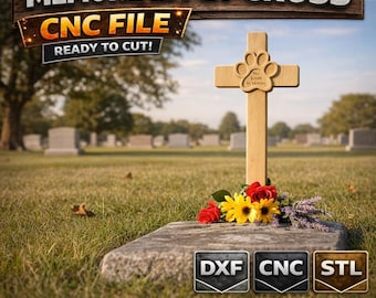 Memorial Pet Cross CNC-bestanden: pootafdrukontwerp - aangepaste tekst (DXF+STL)