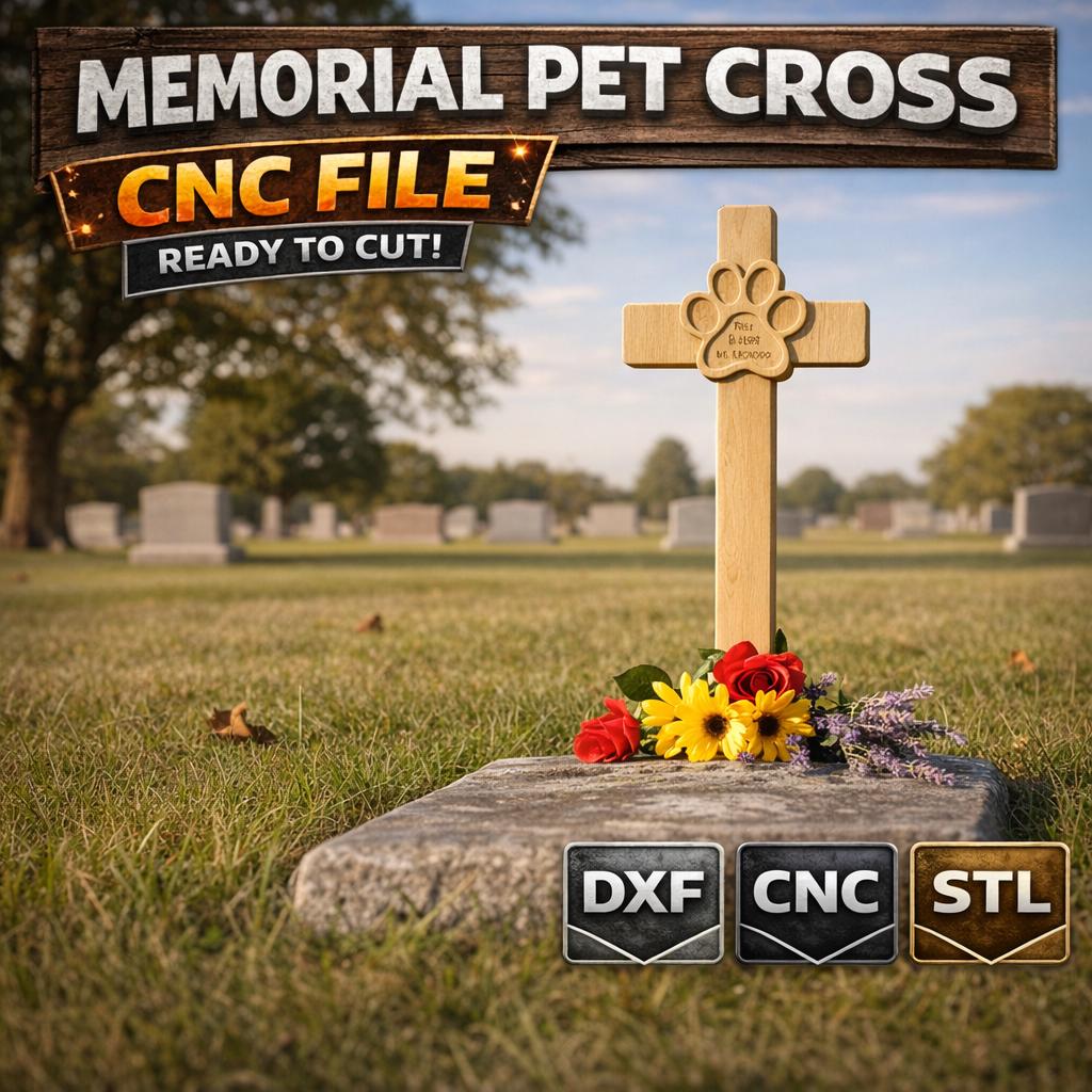 Memorial Pet Cross CNC Files, Paw Print and Custom Text, DXF and STL Digital Download image 2