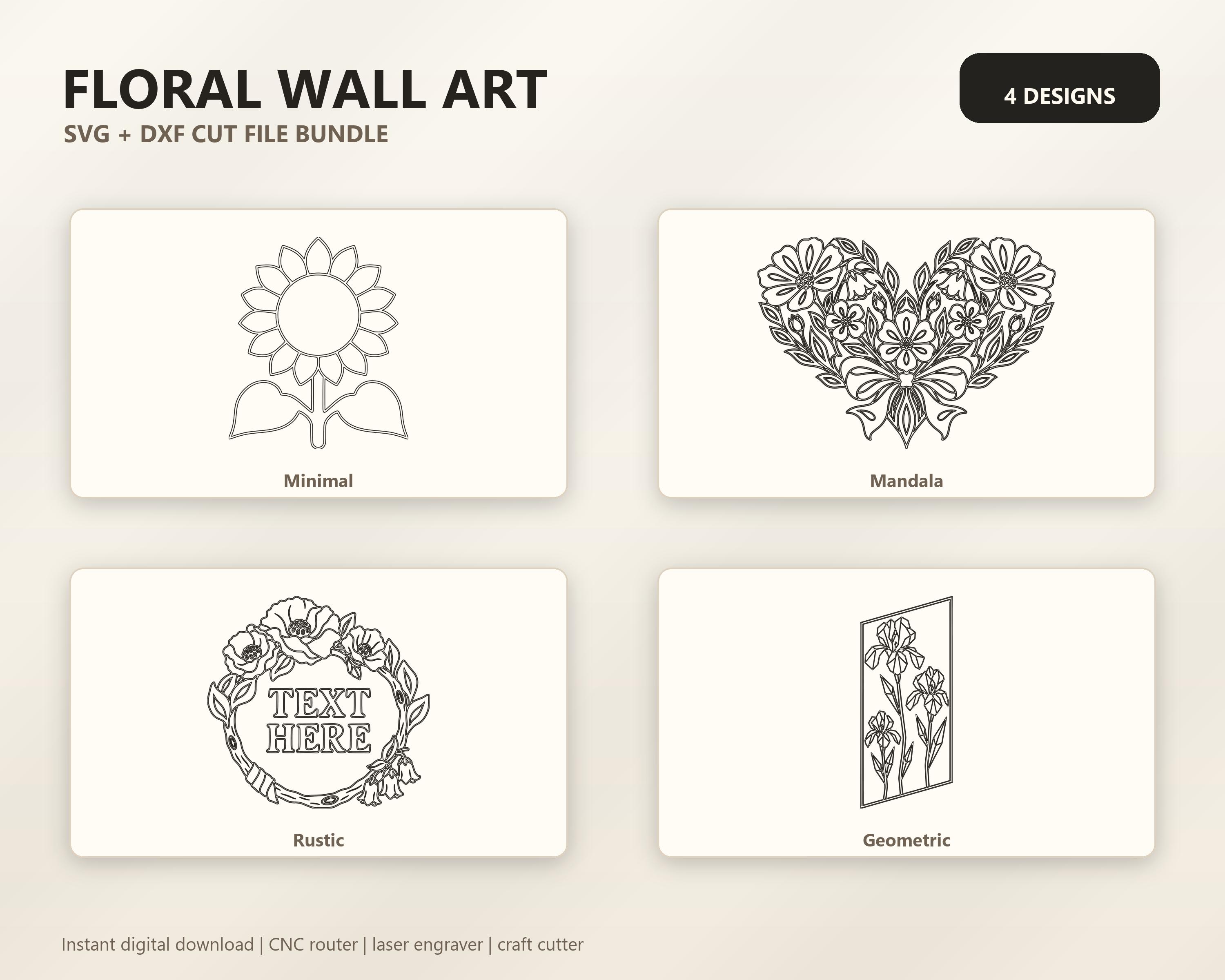 Floral Wall Art SVG DXF Bundle, 4 CNC Cut Files for Laser, Router, Glowforge, Cricut image 6