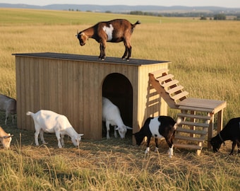 Goat Shelter Plans 12x5x7 PDF, Backyard Farm Build Guide with Stairs and 3D STL Model Digital Download