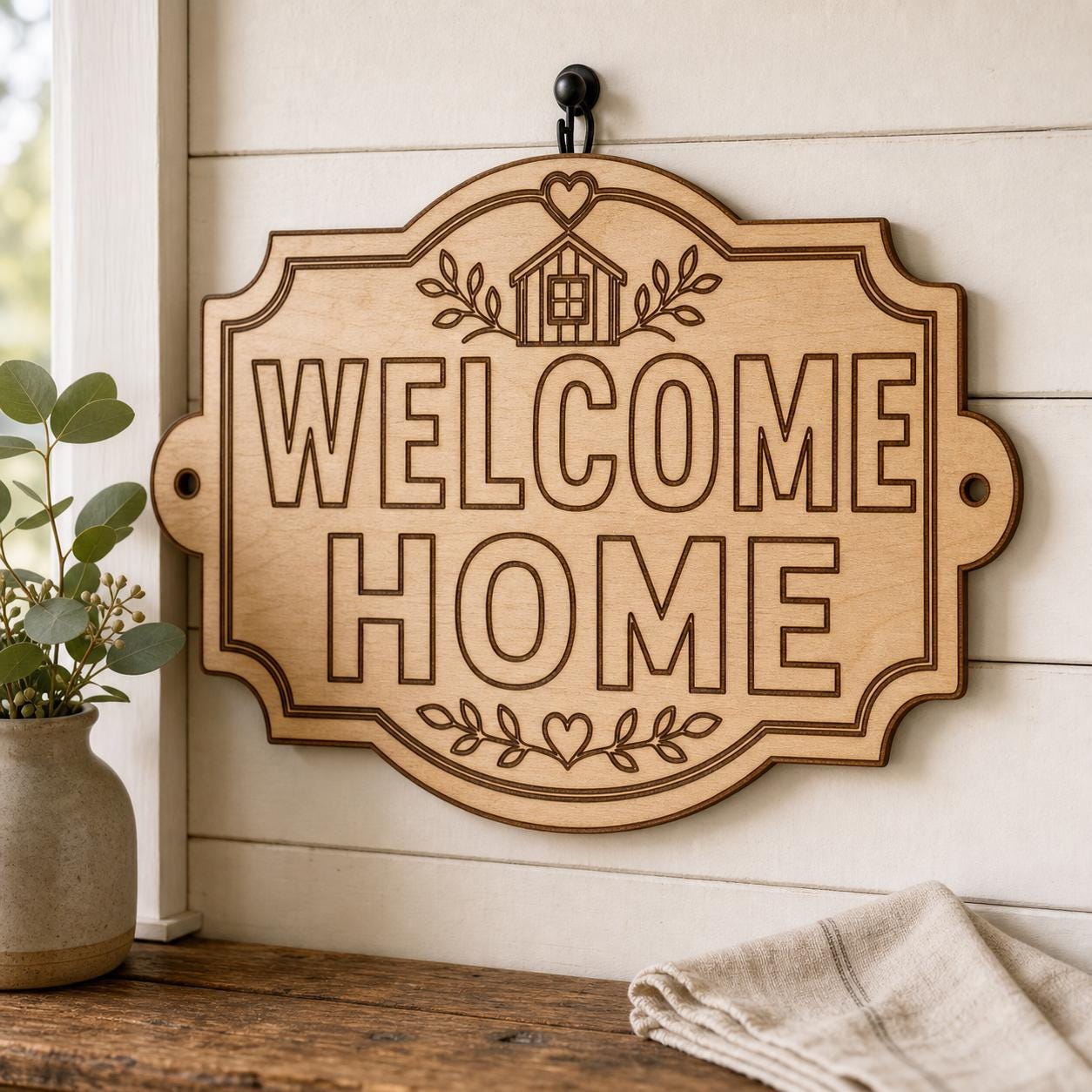 Welcome Home Sign Farmhouse Entryway Welcome Plaque Set SVG DXF Bundle, 4 CNC Cut Files for Laser, Router, Glowforge, Cricut image 3